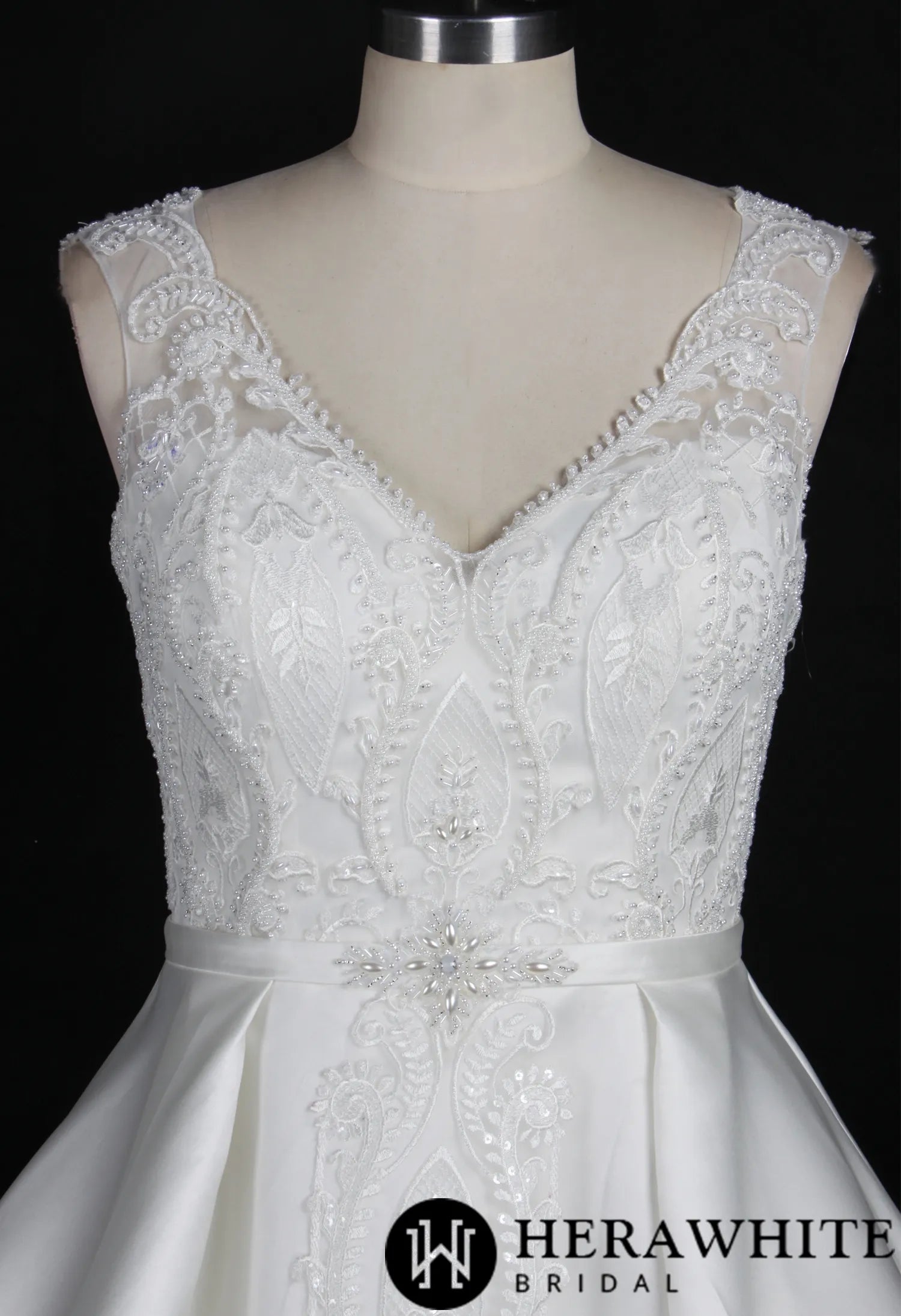 Simple Satin Wedding Ballgown With Beaded Lace