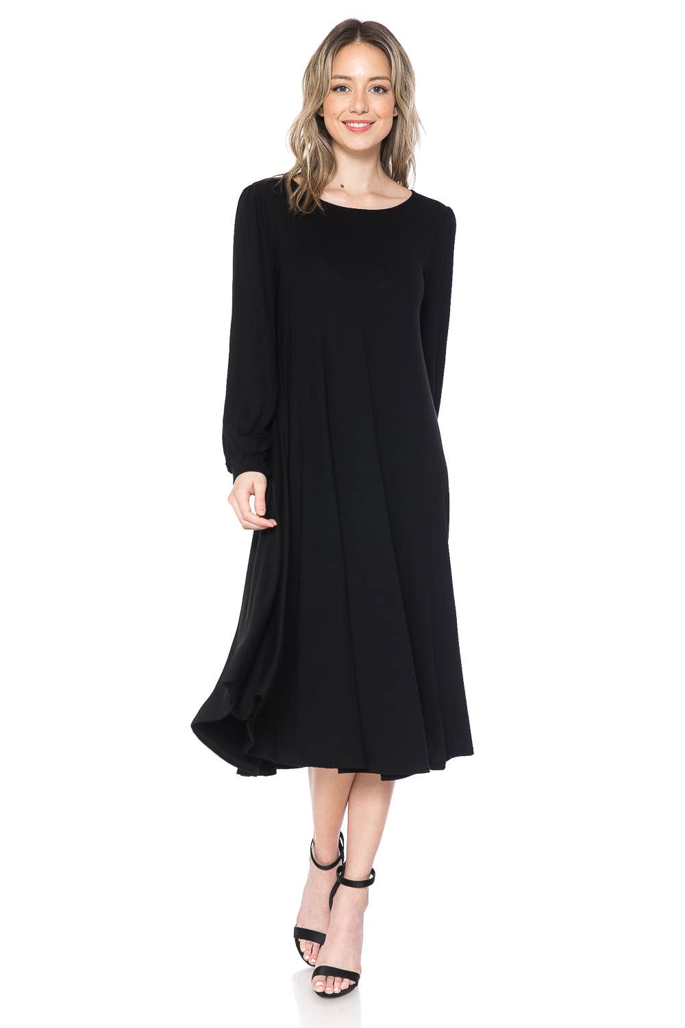 Bishop Sleeve Midi Dress: EGGPLANT / L