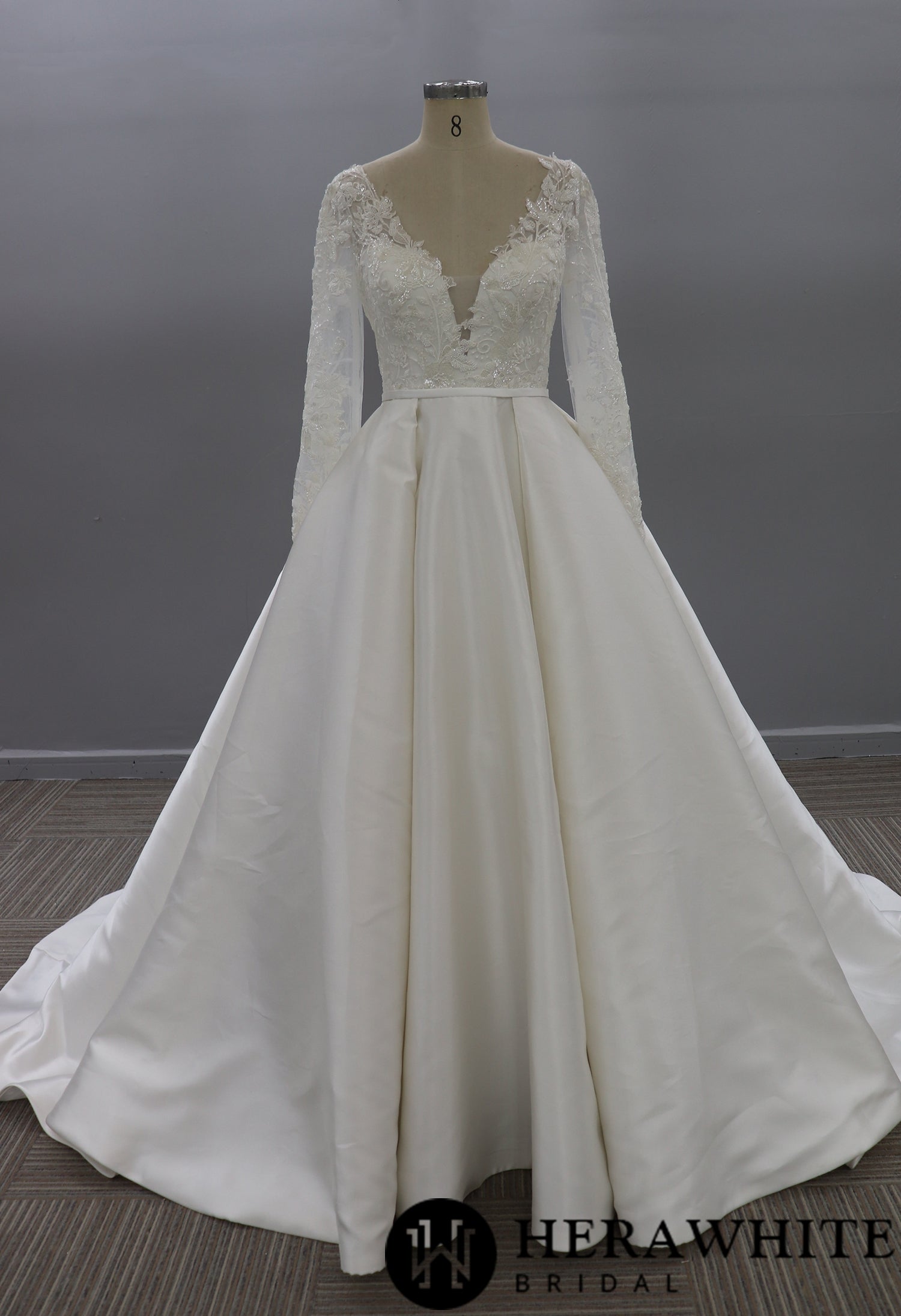 Simple Lace Long Sleeve Ballgown Wedding Dress