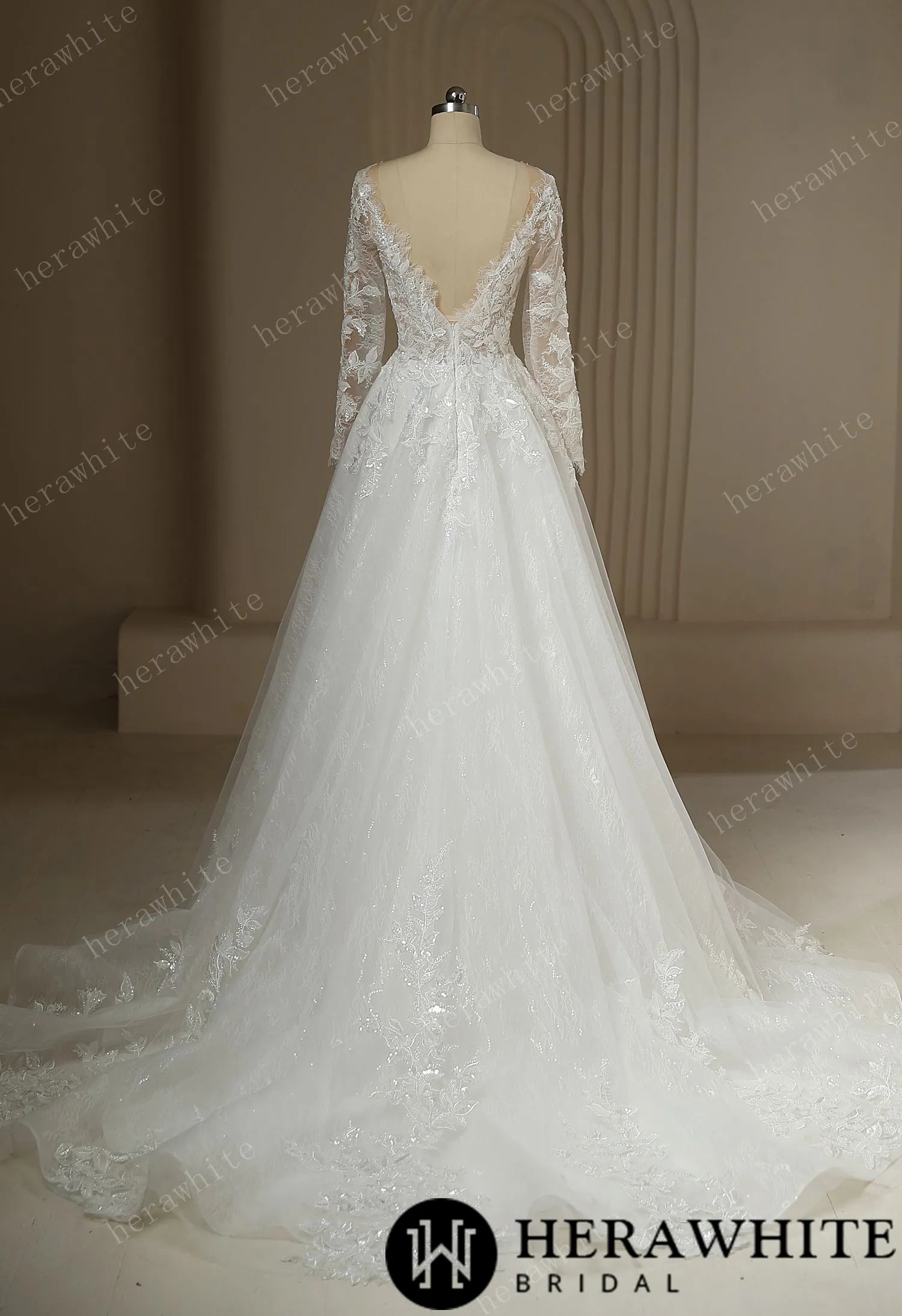 Ilusiion Lace Long Sleeve Sparkly Wedding Dress