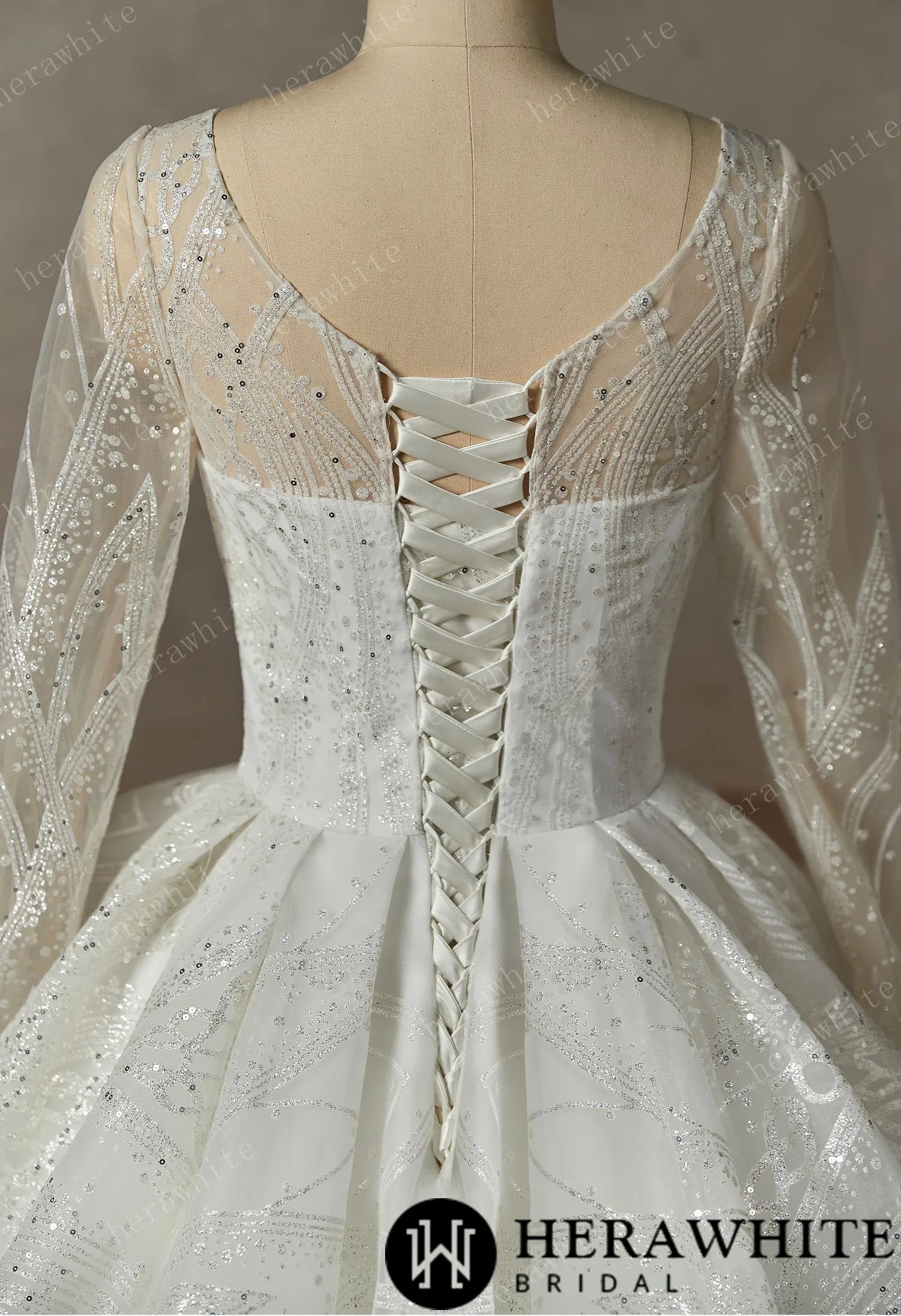 Luxury Lace Beading Wedding Dress With Long Sleeve
