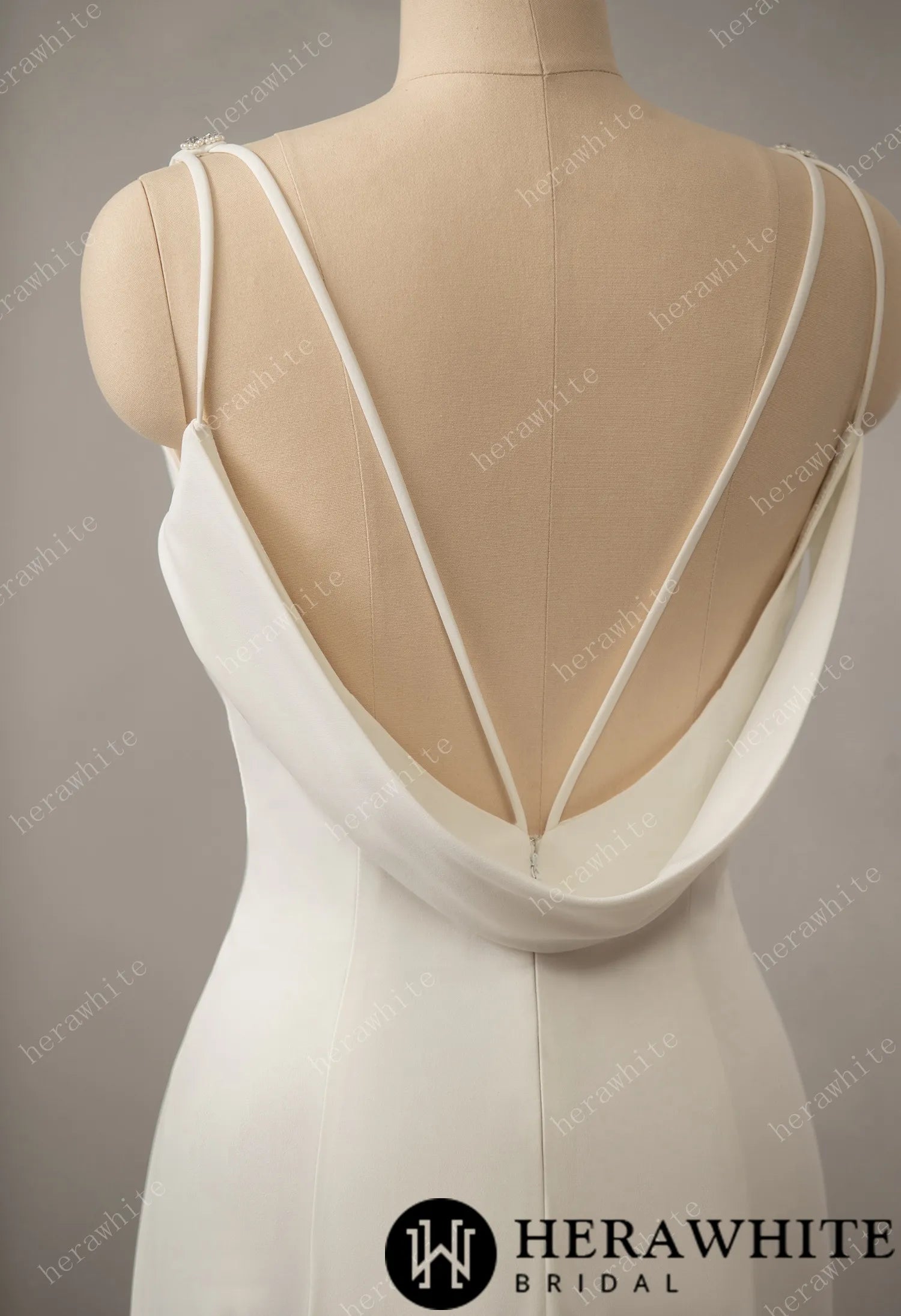 Crepe Beaded V-neck Wedding Dress with Open Back Detail