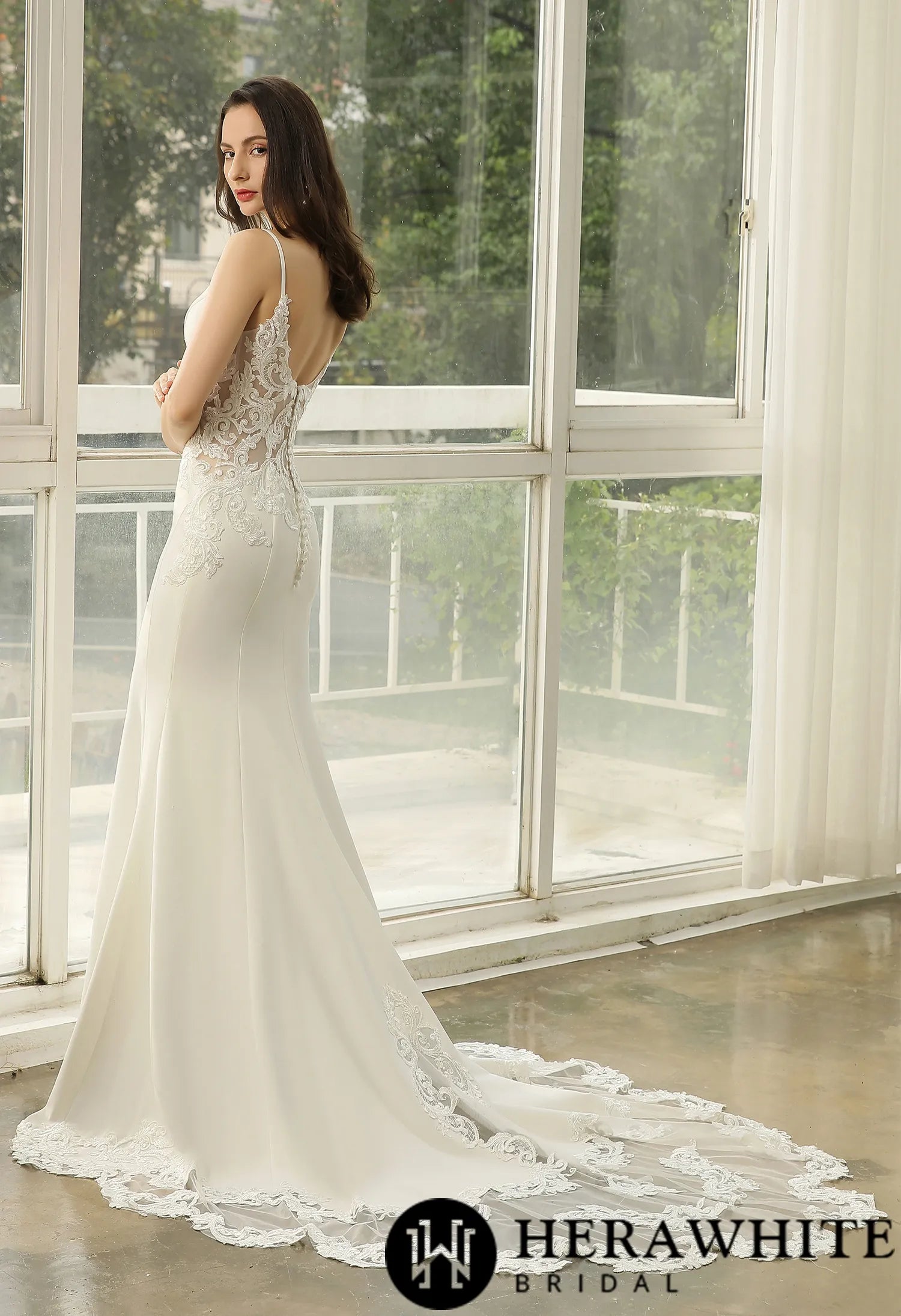 Graceful Illusion Lace Fit and Flare Wedding Dress