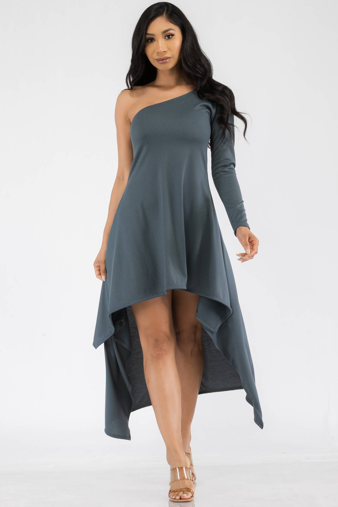 HH597R-SOL - One Shoulder High Low Maxi Dress