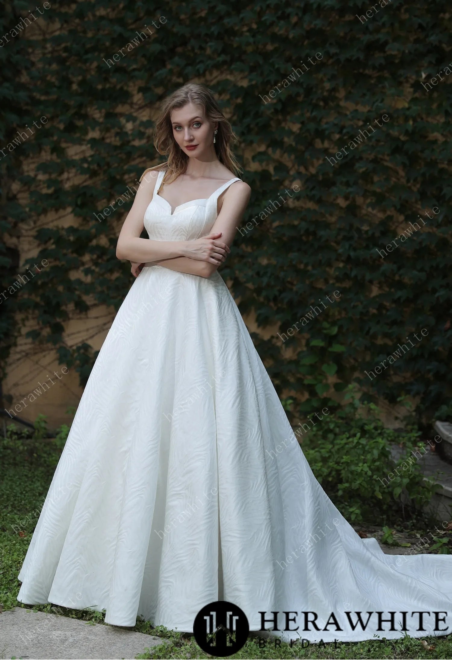 Minimalist Chic Modern Ballgown Wedding Dress With Shoulder Straps