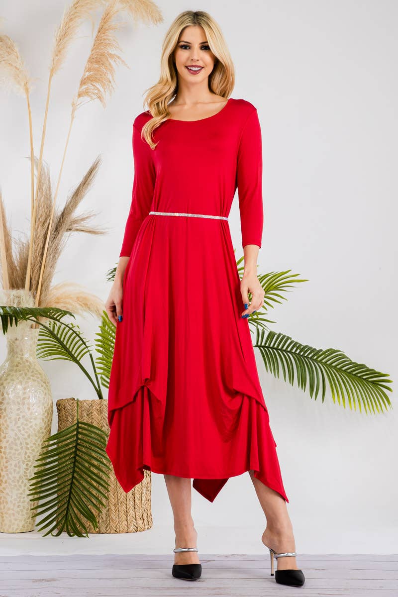 RED LAYERED BOTTOM DRESS IN MISSY & PLUS SIZE -CD43771