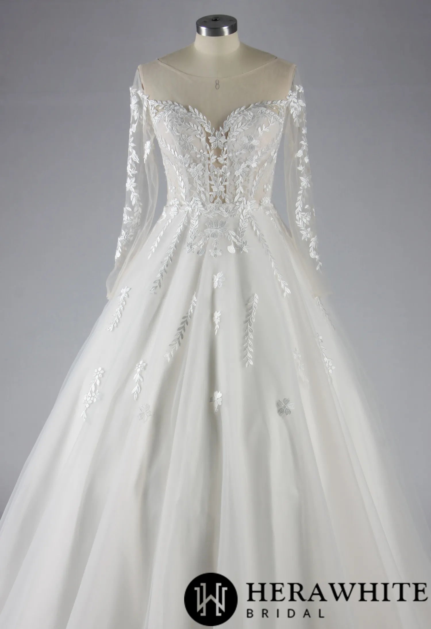 Elegant Illusion Long Sleeve Lace A-Line Wedding Dress