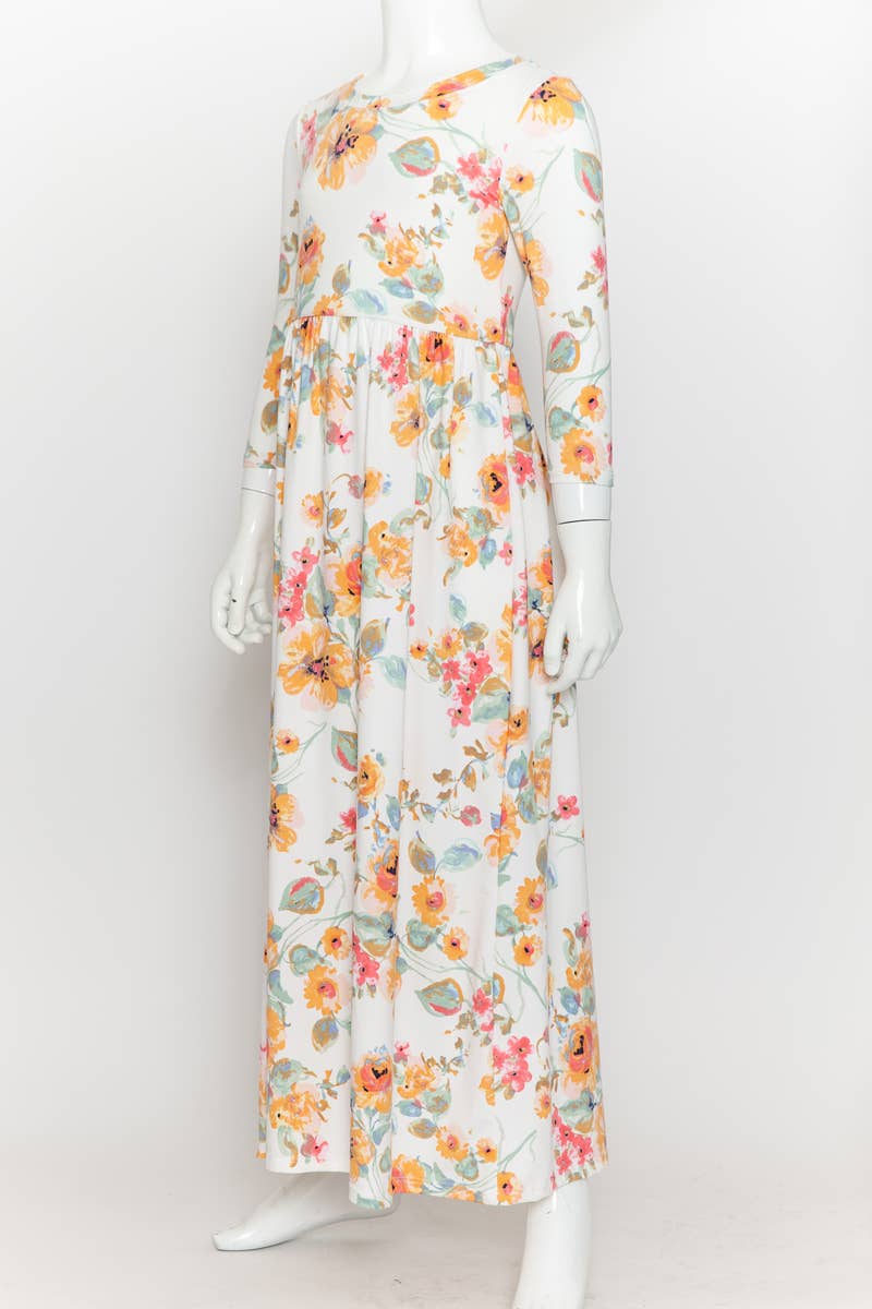 Girls Fit and Flare Floral Maxi Dress: FLORAL ORANGE / L