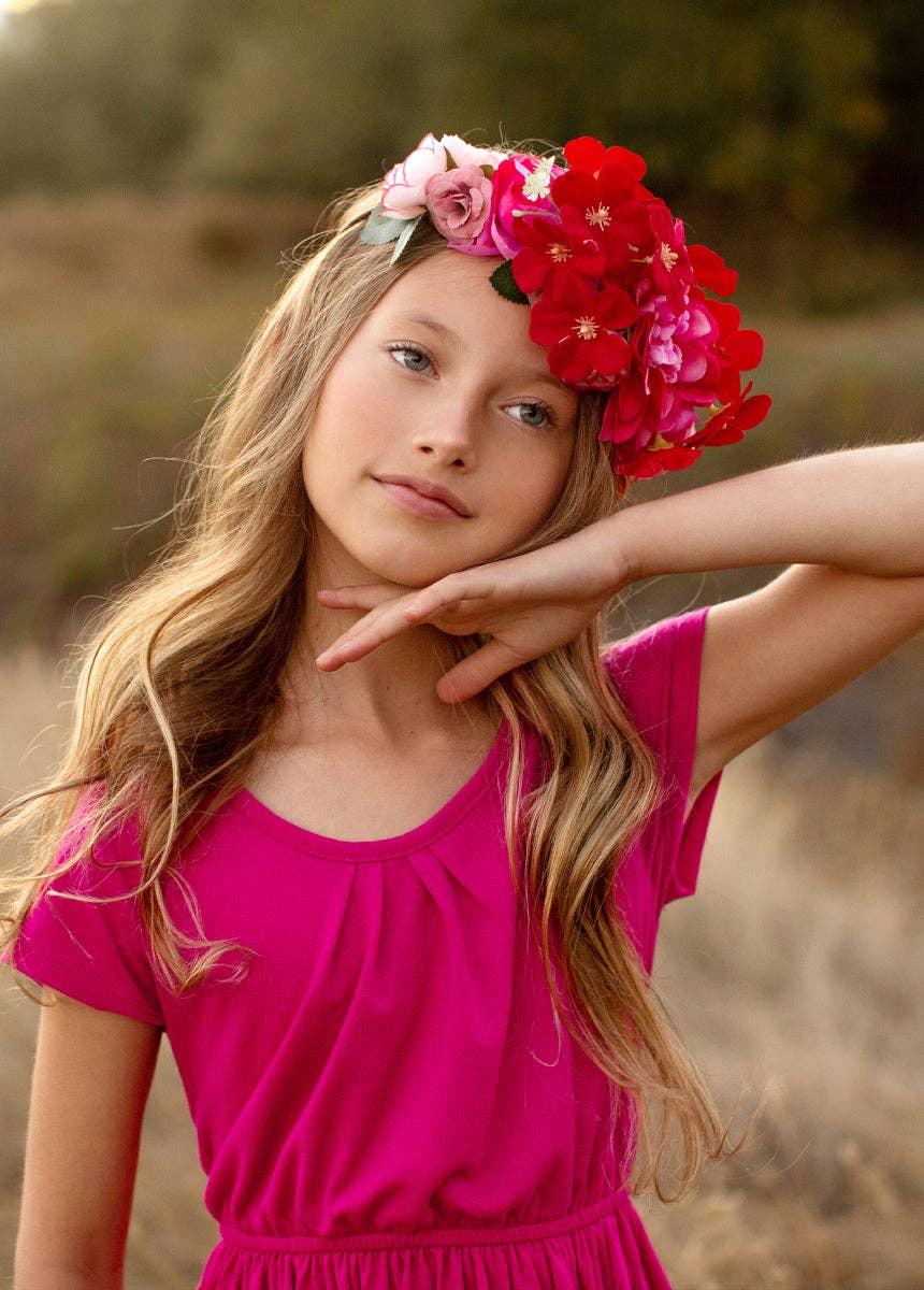Kid's Adrianna Dress in Fuchsia