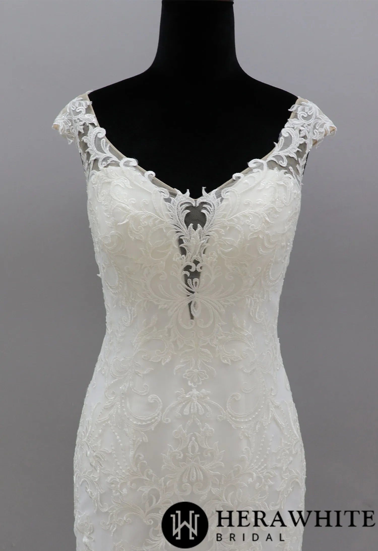 Dramatic Fit and Flare Bridal Gowns With Cap Sleeves