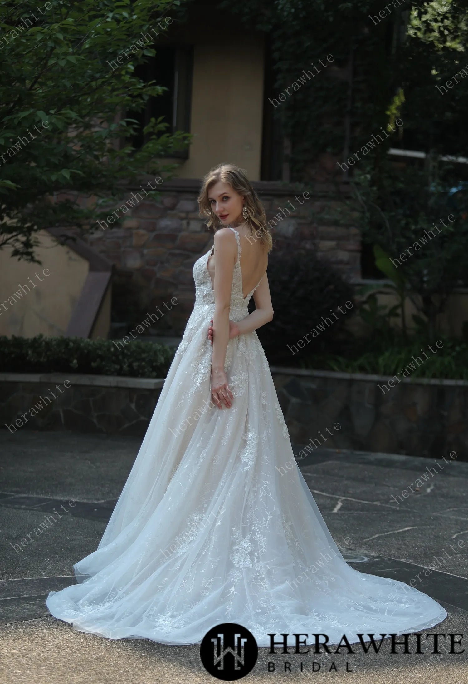 Plunging Sweetheart Beaded Wedding Dress With Double Band