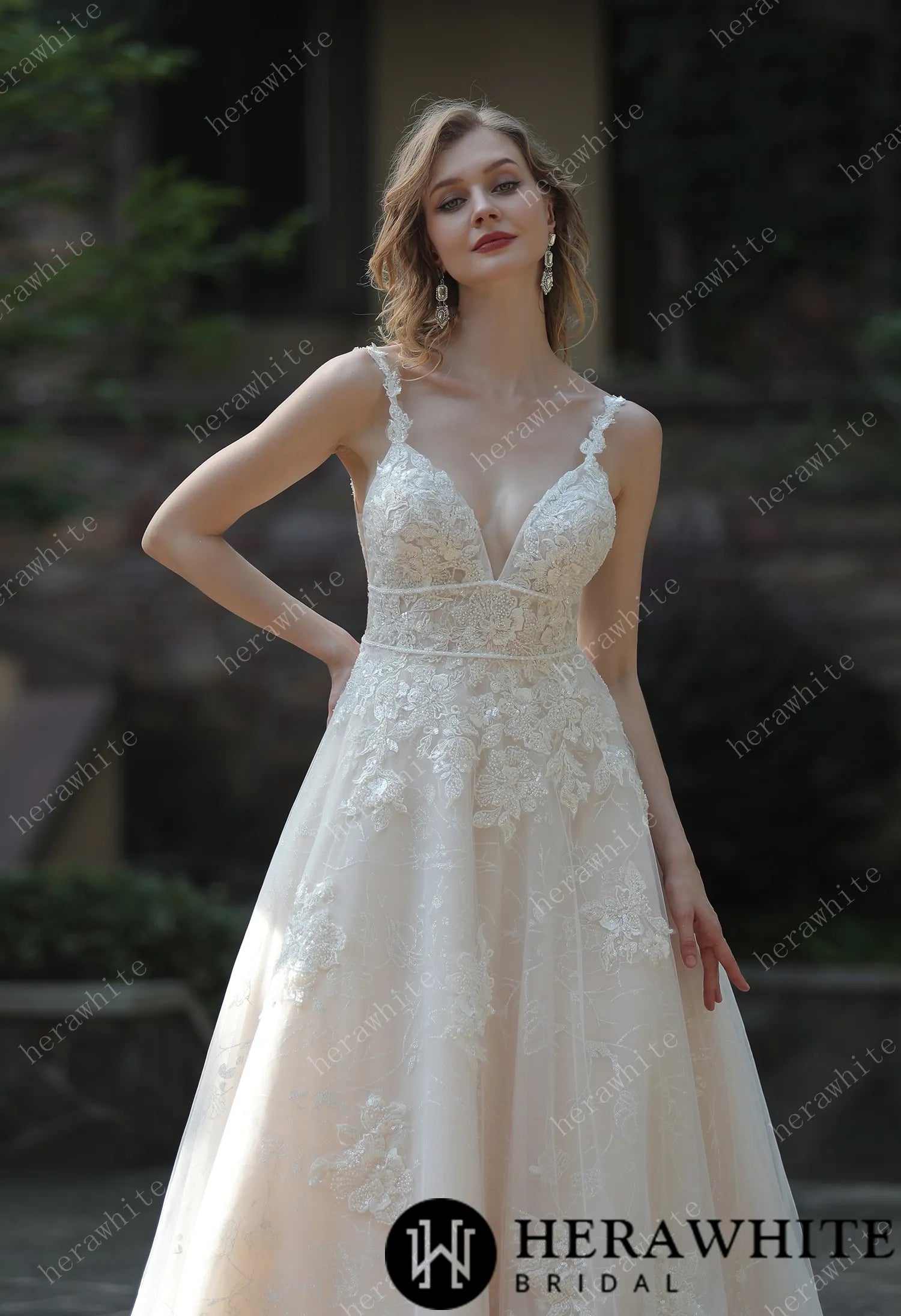 Plunging Sweetheart Beaded Wedding Dress With Double Band