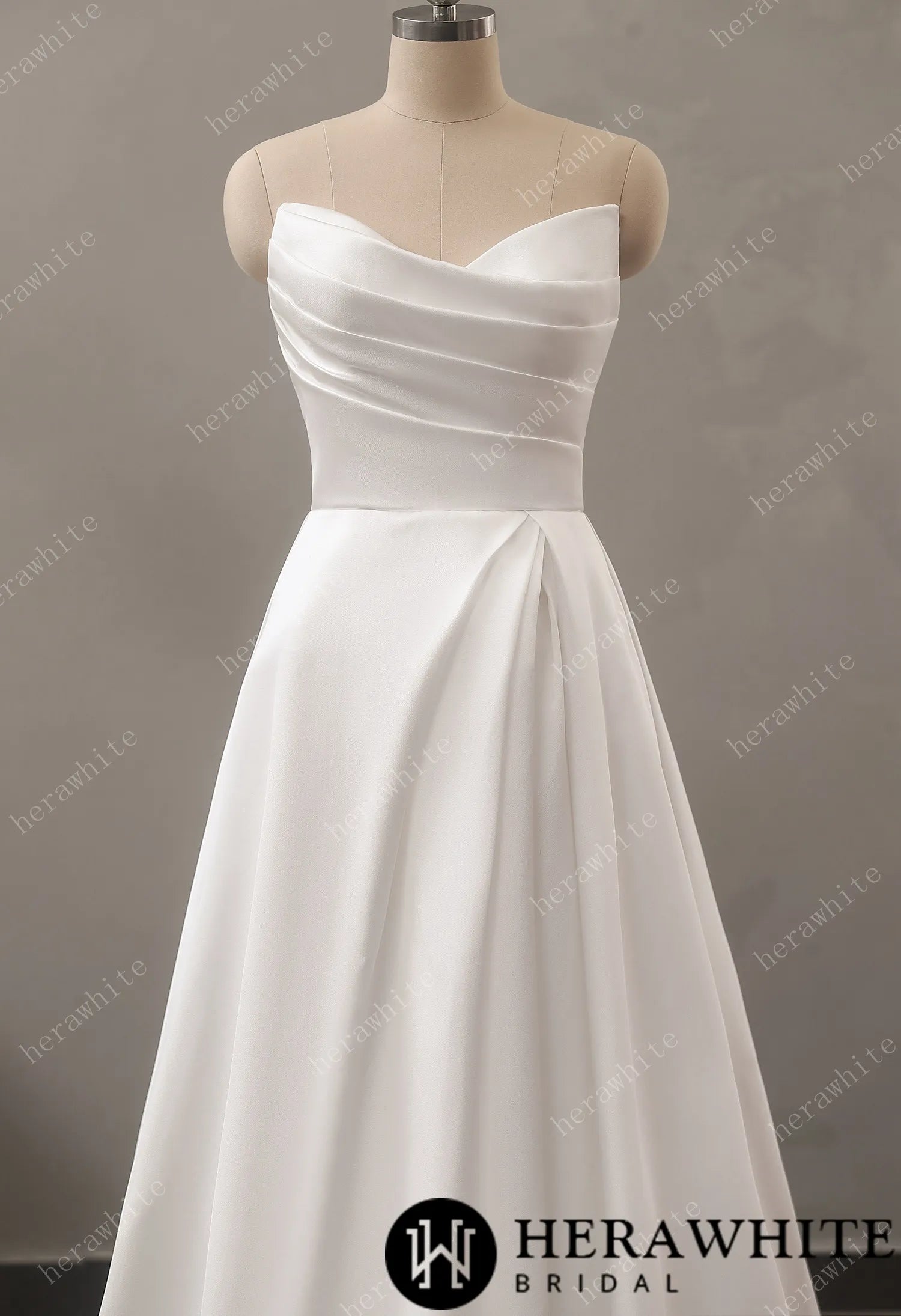 Strapless Mikado A-Line Wedding Dress with Pleated Bodice
