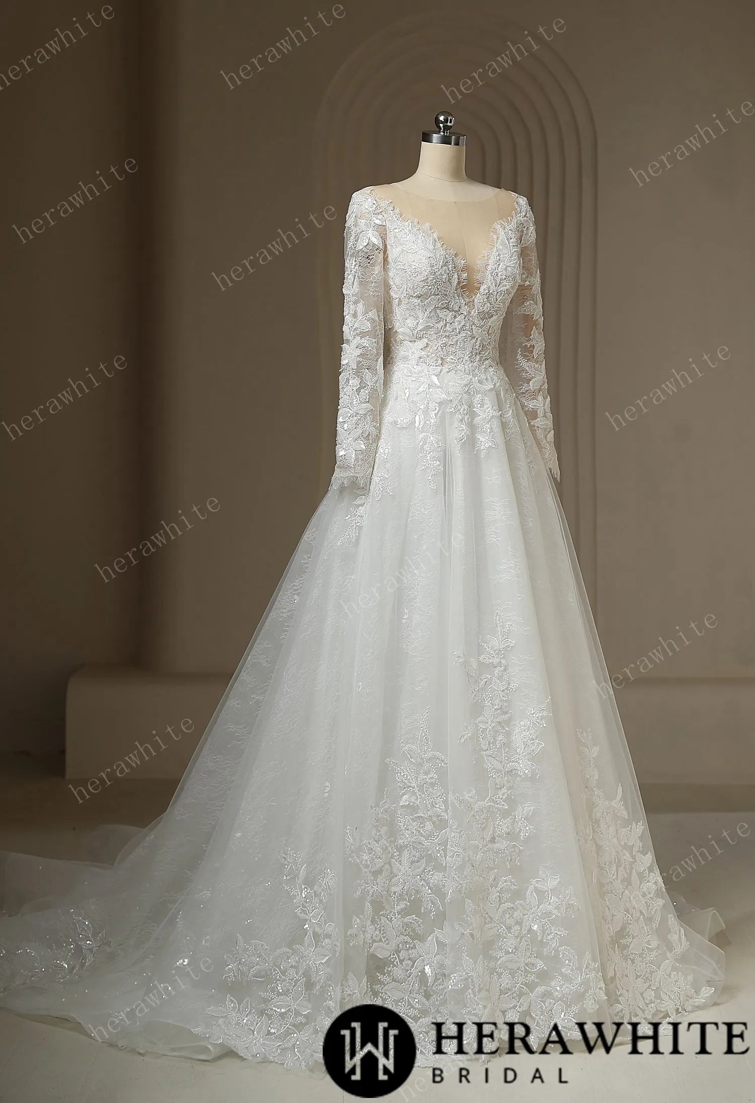 Ilusiion Lace Long Sleeve Sparkly Wedding Dress