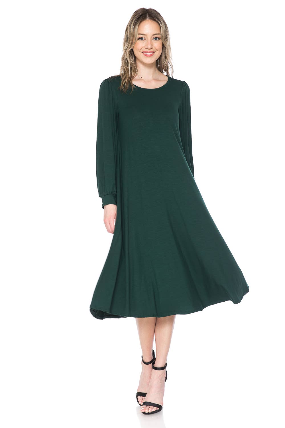 Bishop Sleeve Midi Dress: EGGPLANT / L