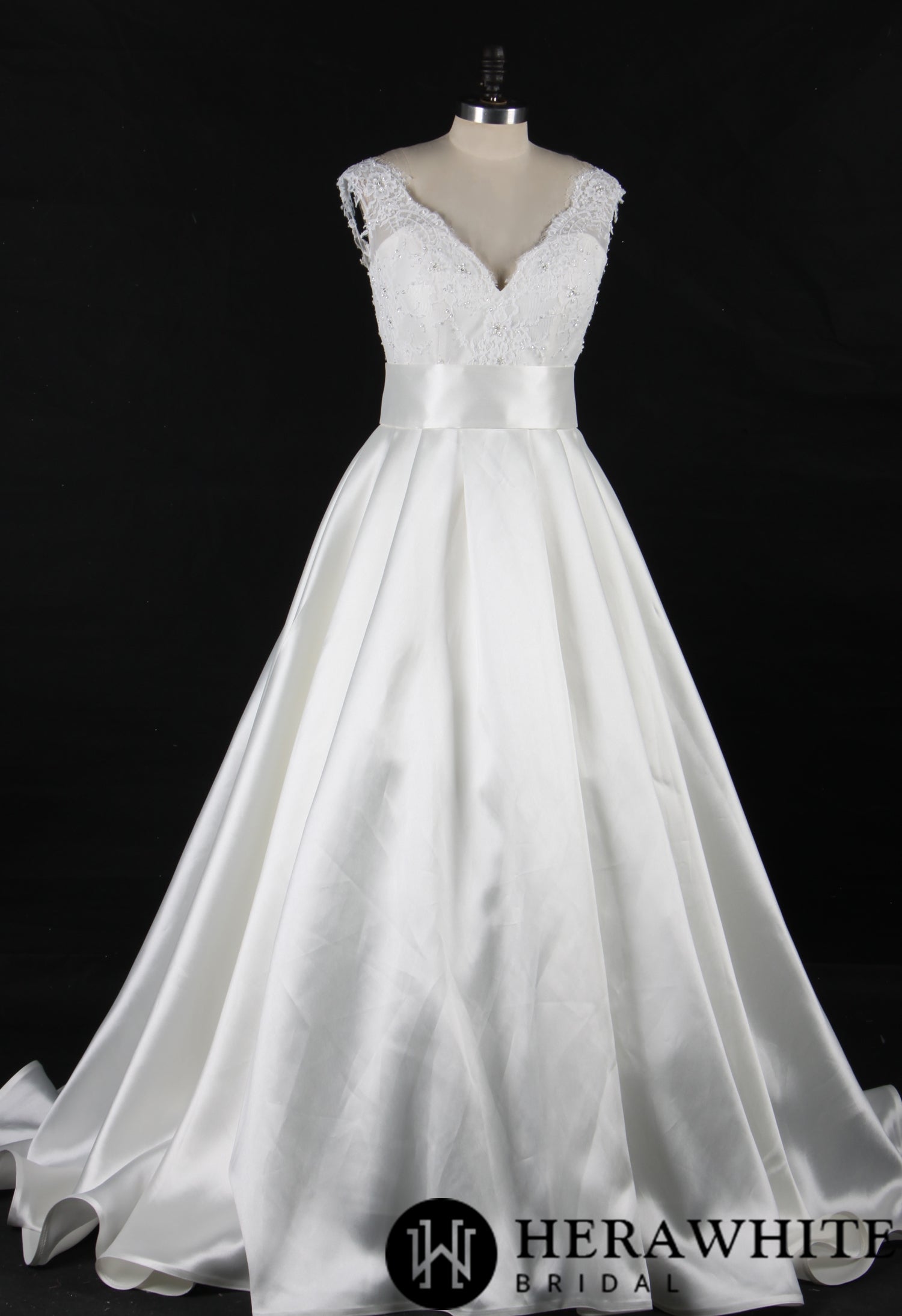 Satin Princess Wedding Gown With A Lovely Lace Bodice
