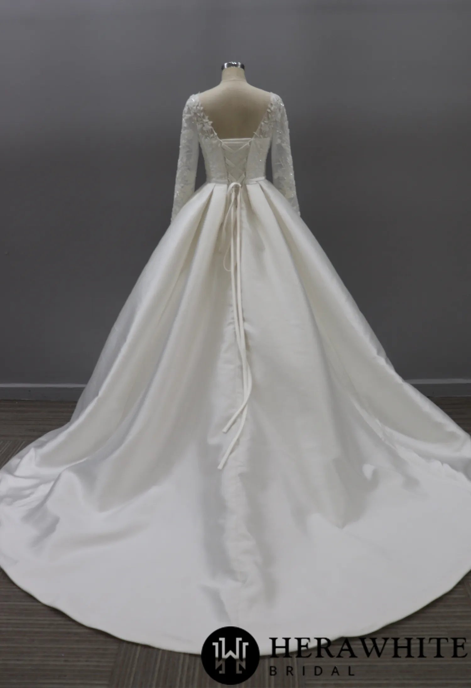 Simple Lace Long Sleeve Ballgown Wedding Dress