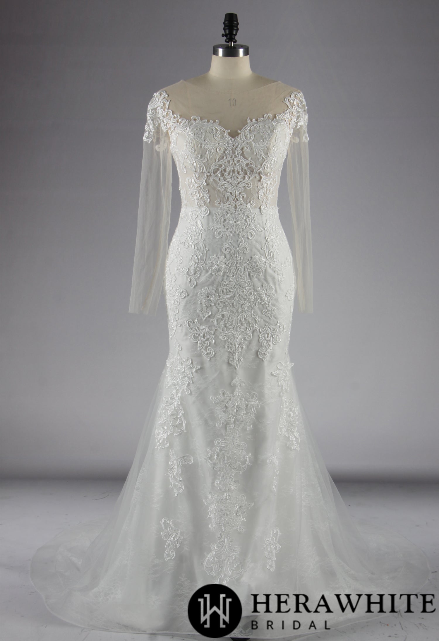 Plus Size Illusion Lace Fit and Flare Wedding Dress