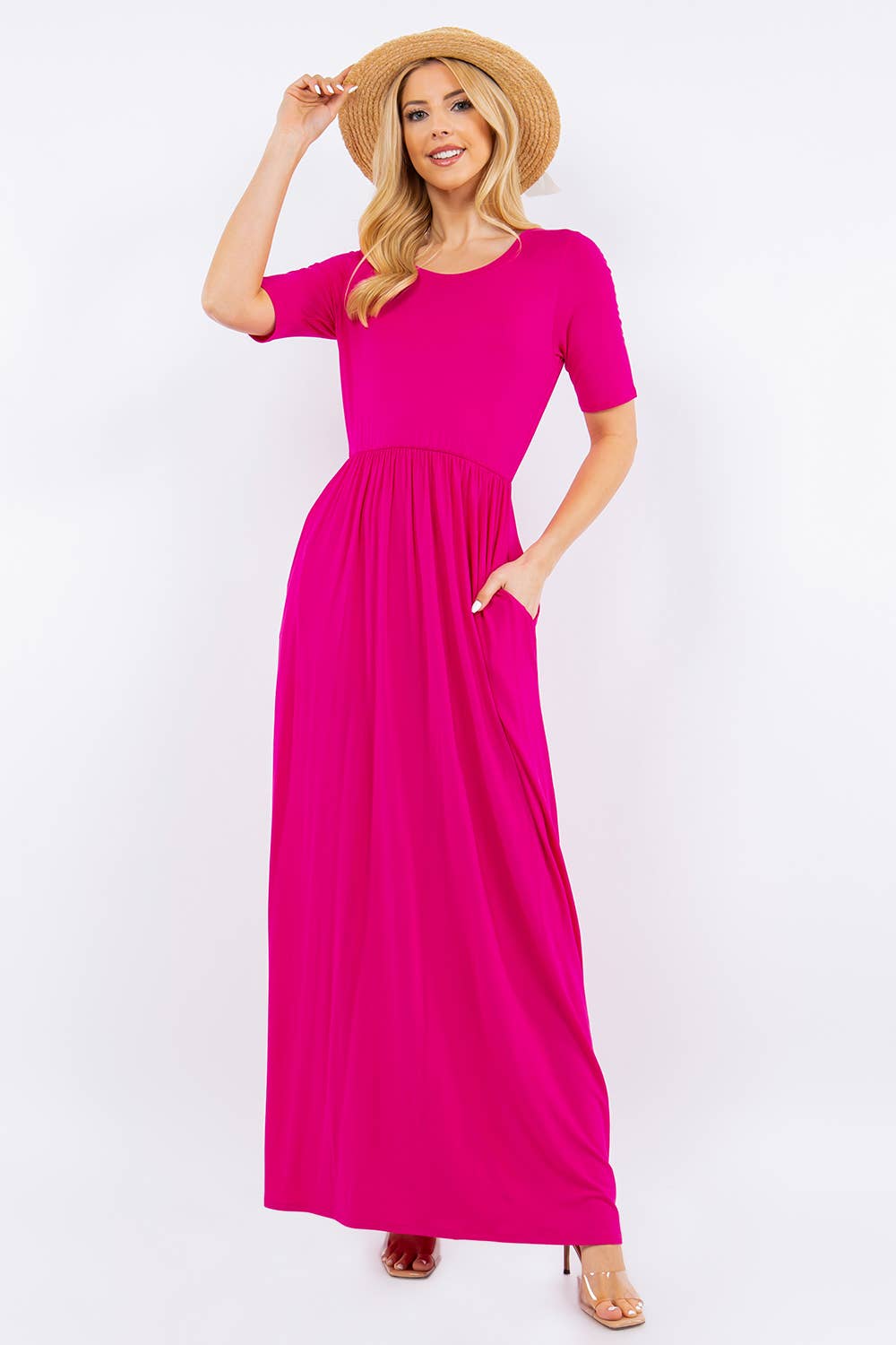 MODEST SHORT SLEEVE MAXI DRESS WITH POCKETS -CD23411T