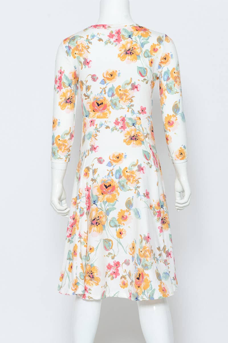 Girl's Princess Seam A-Line Dress with Full Skirt: MUSTARD FLORAL / S (5/6Y)