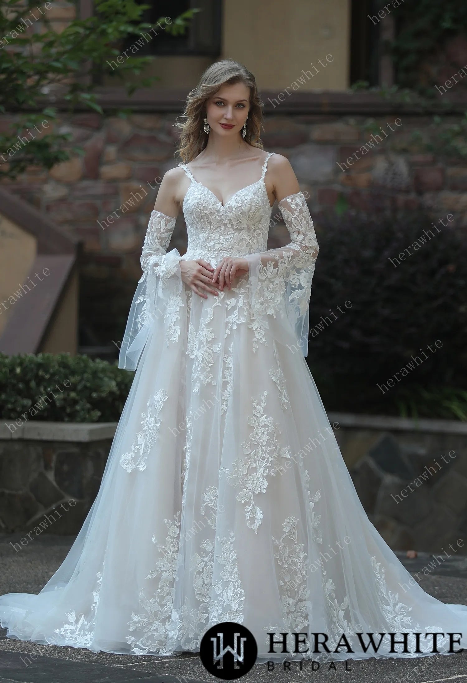 Ethereal A-Line Wedding Dress With Frosted Flower Lace