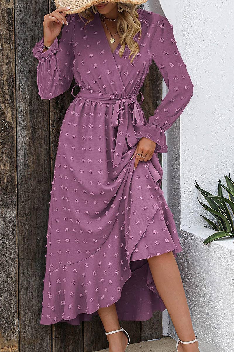 WOMEN DOT PRINT LONG SLEEVE MAXI DRESS_CWDMD0921