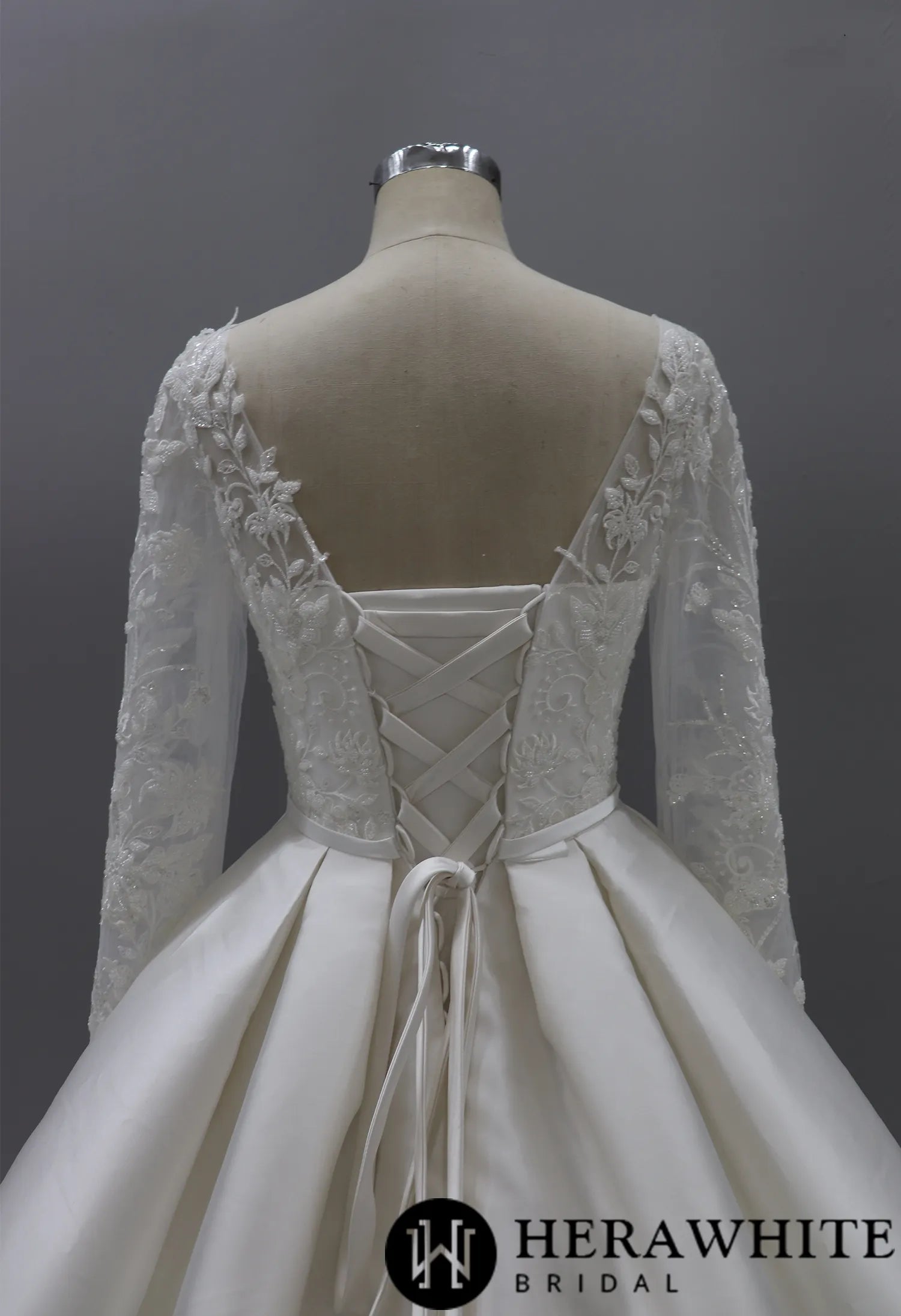 Simple Lace Long Sleeve Ballgown Wedding Dress