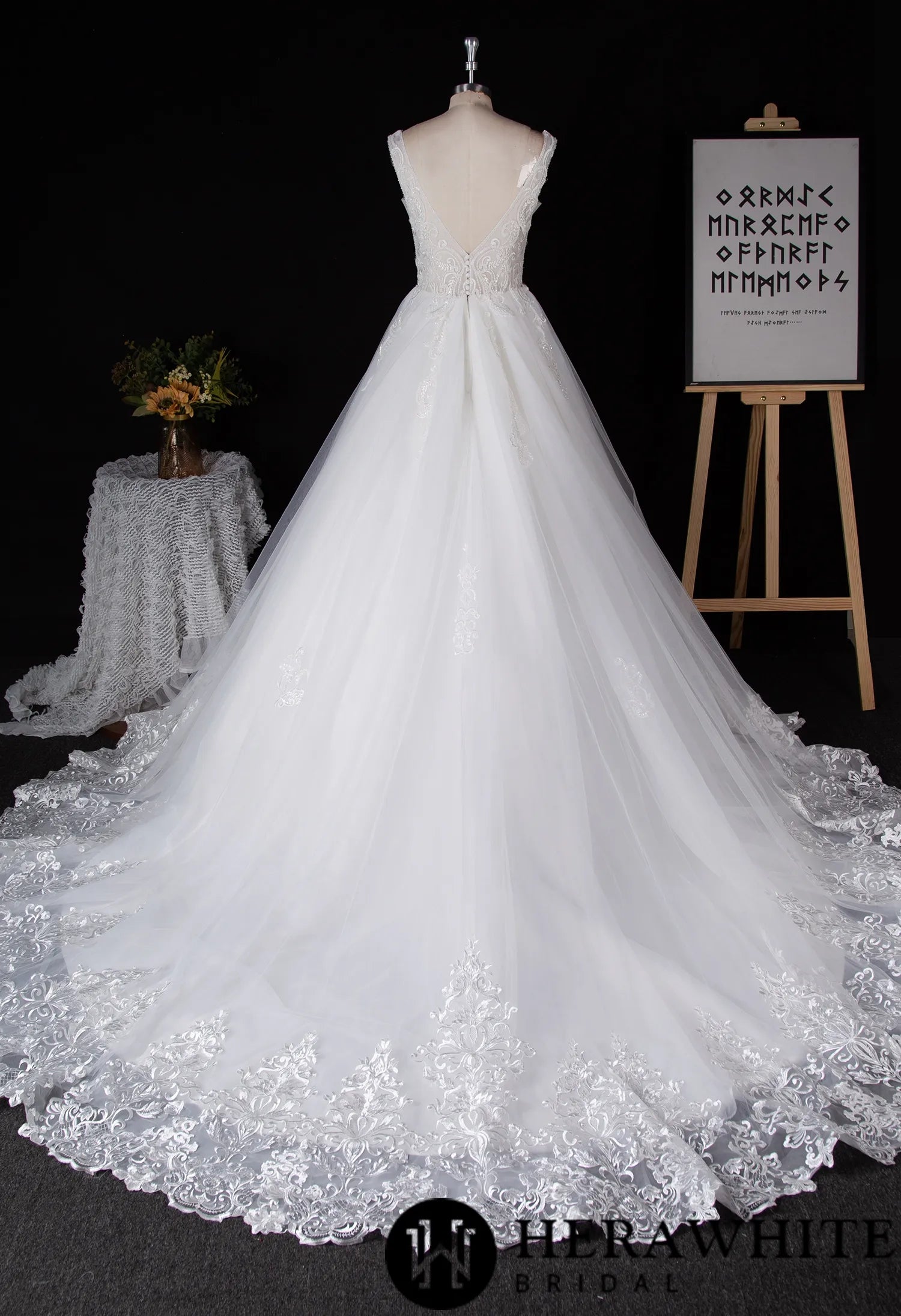 Plunging V-neckline Wedding Dress With Long Train