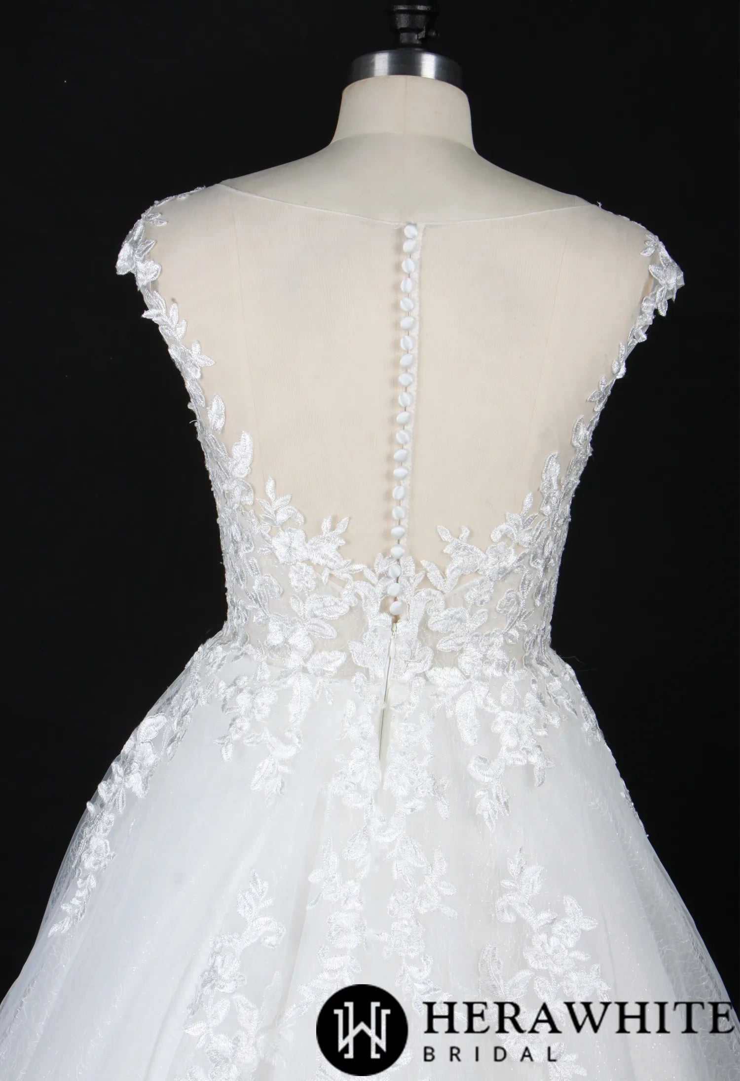 Illusion Cap Sleeve A-Line Wedding Dress