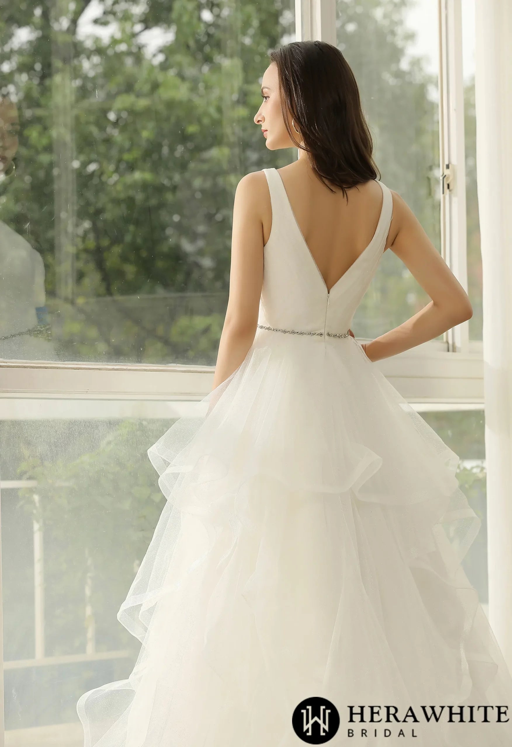 Wedding Dress In Ruffed Glitter Tulle With Princess Silhouette