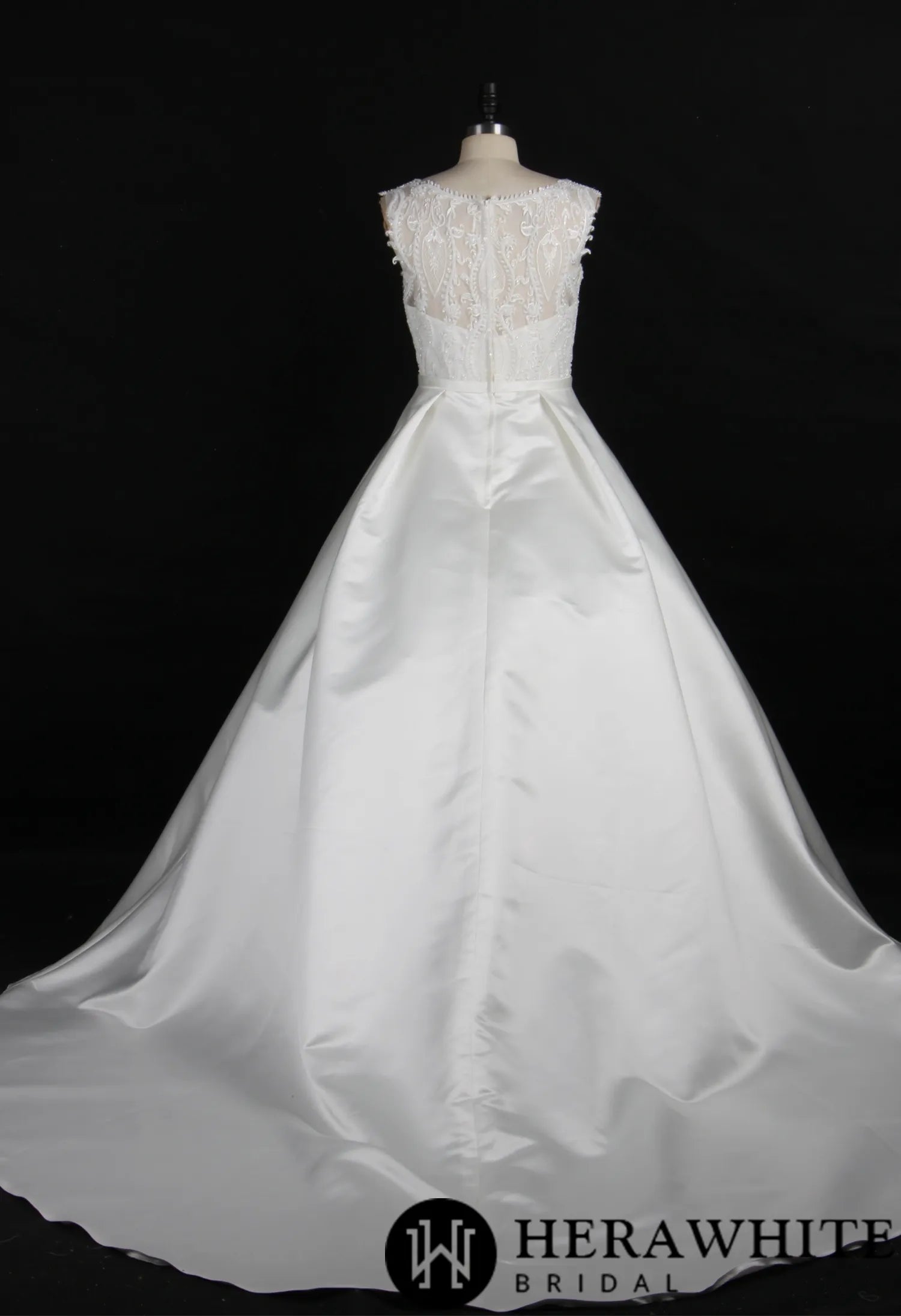 Simple Satin Wedding Ballgown With Beaded Lace