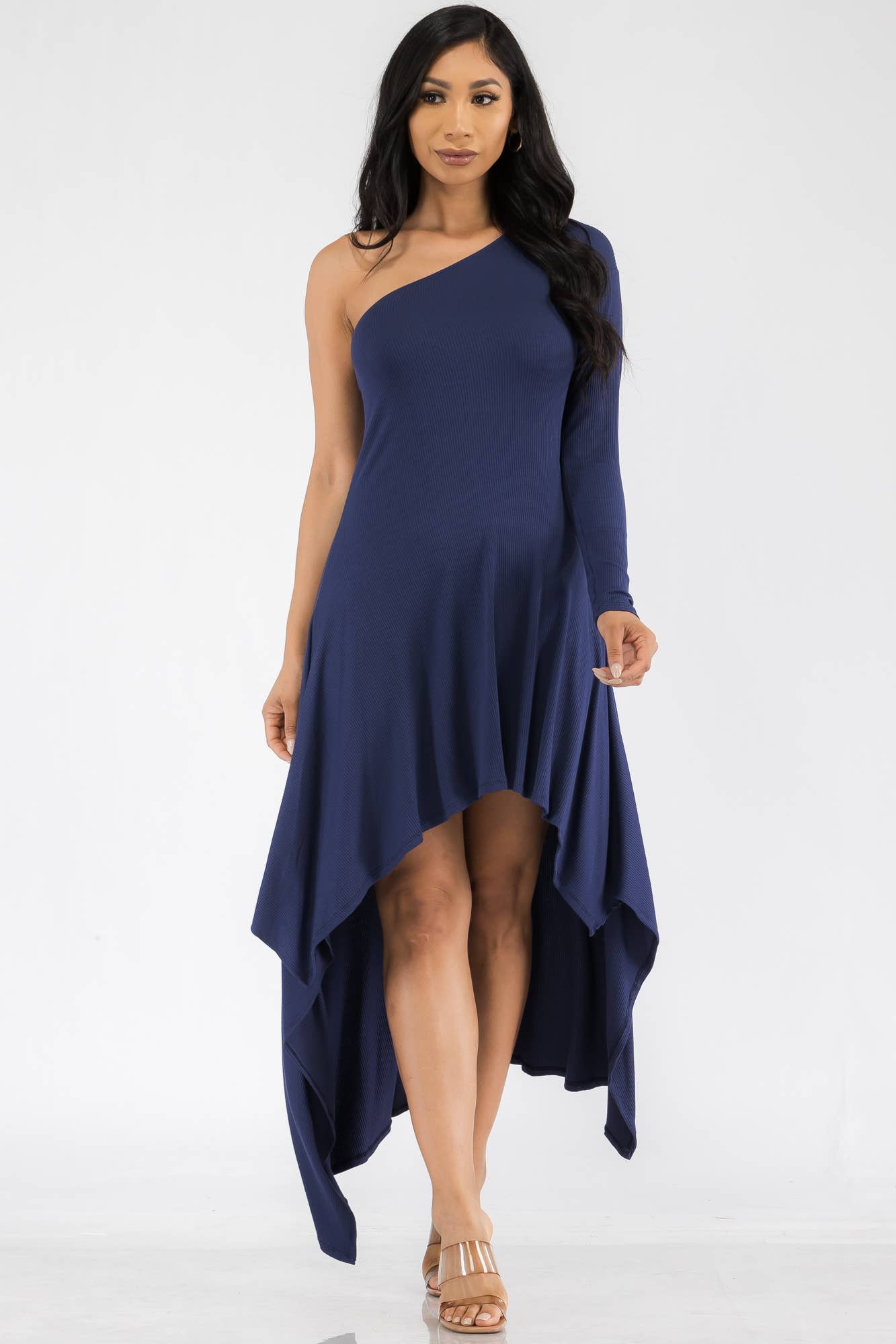 HH597R-SOL - One Shoulder High Low Maxi Dress