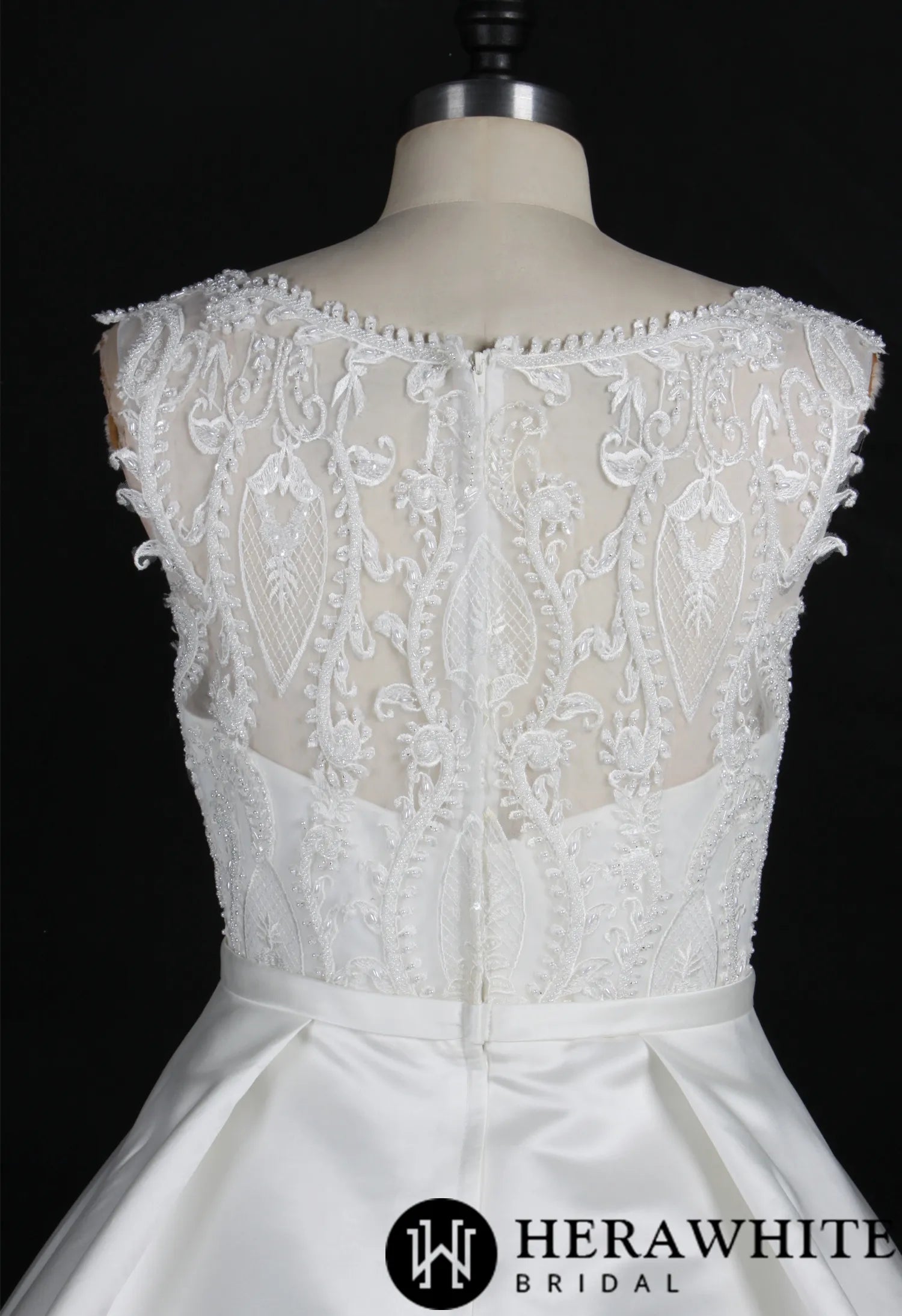 Simple Satin Wedding Ballgown With Beaded Lace