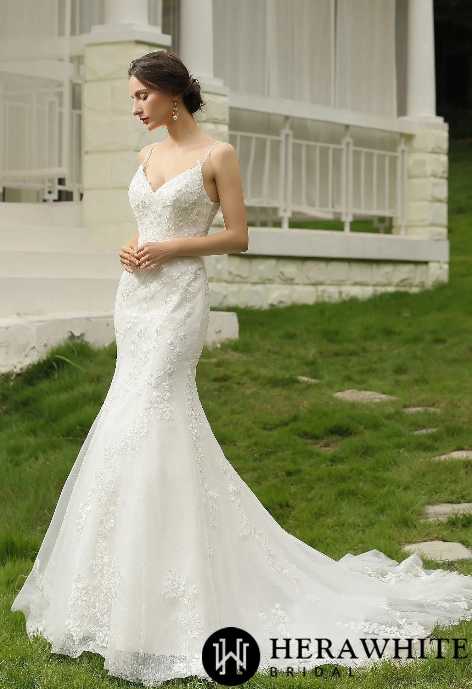 Spaghetti Beading Strap Fit To Flare Wedding Dress