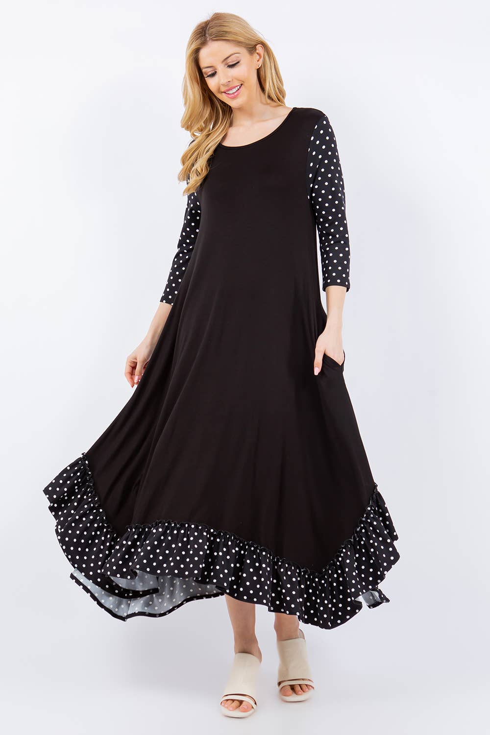 MODEST MID POLKA DRESS WITH POCKETS -CD43807I