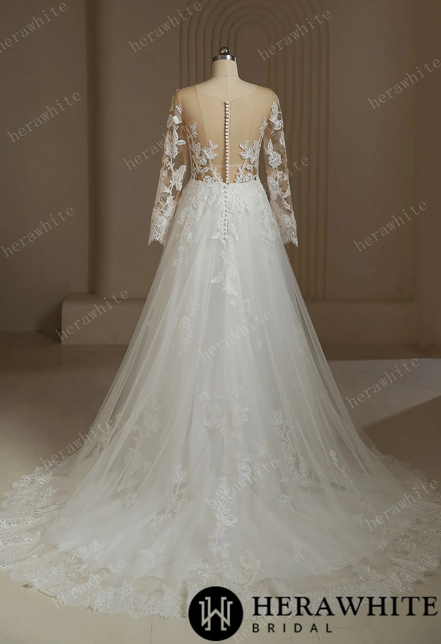 Romantic Sweetheart Long Sleeve Illusion Back Wedding Dress