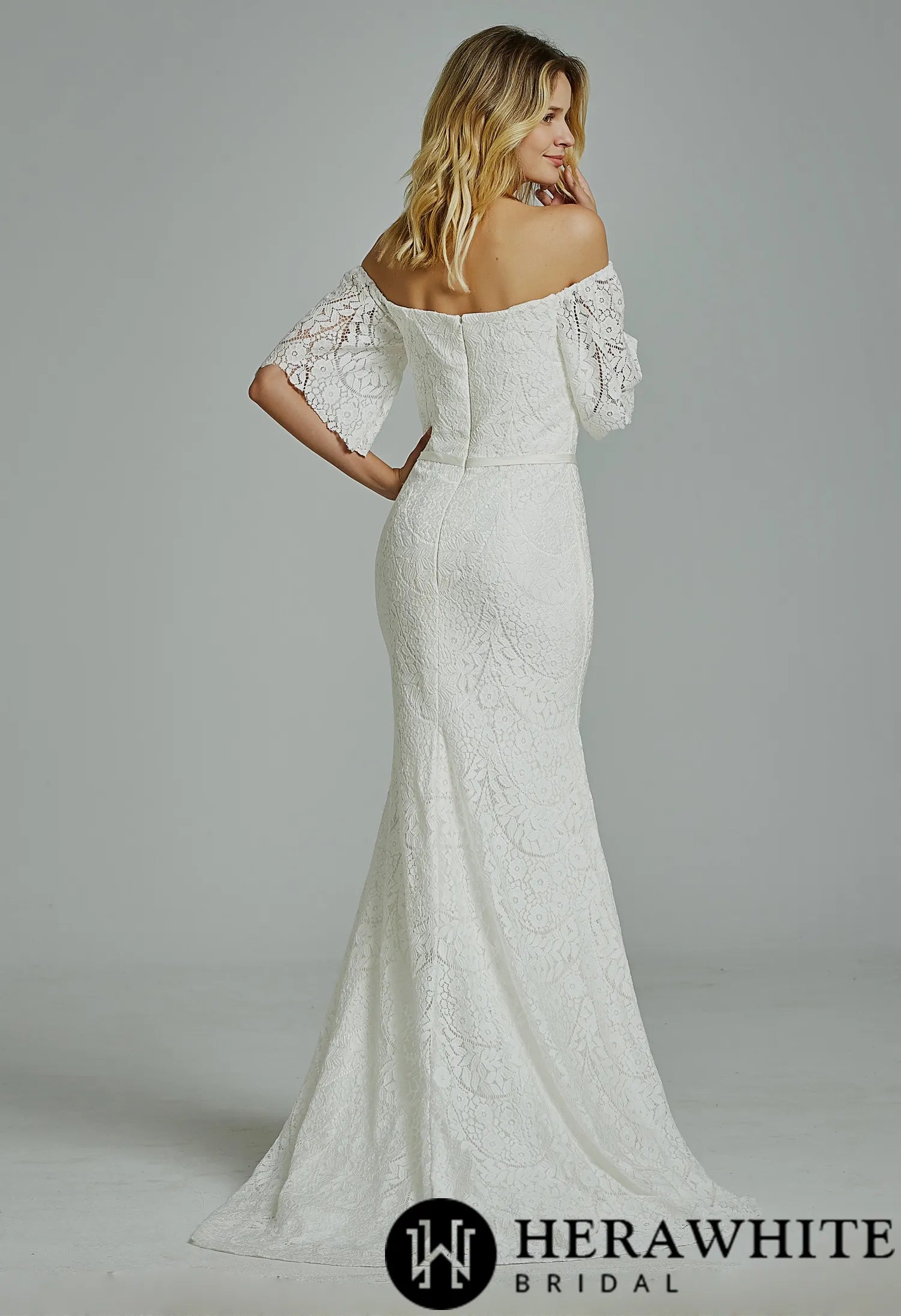 Floral Lace Off-the-shoulder Sheath Wedding Dress
