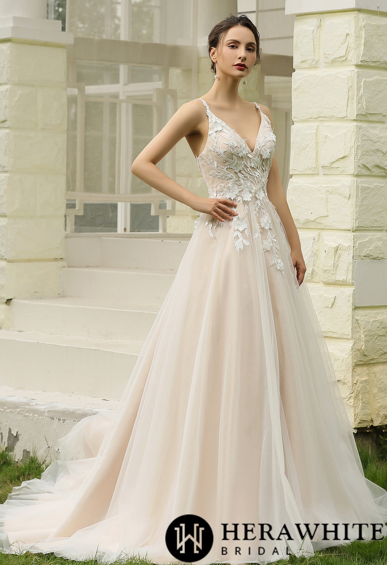 Princess Ballgown with Floral Lace Straps