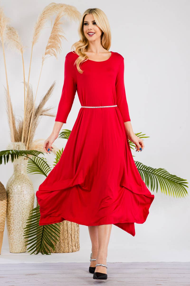 RED LAYERED BOTTOM DRESS IN MISSY & PLUS SIZE -CD43771