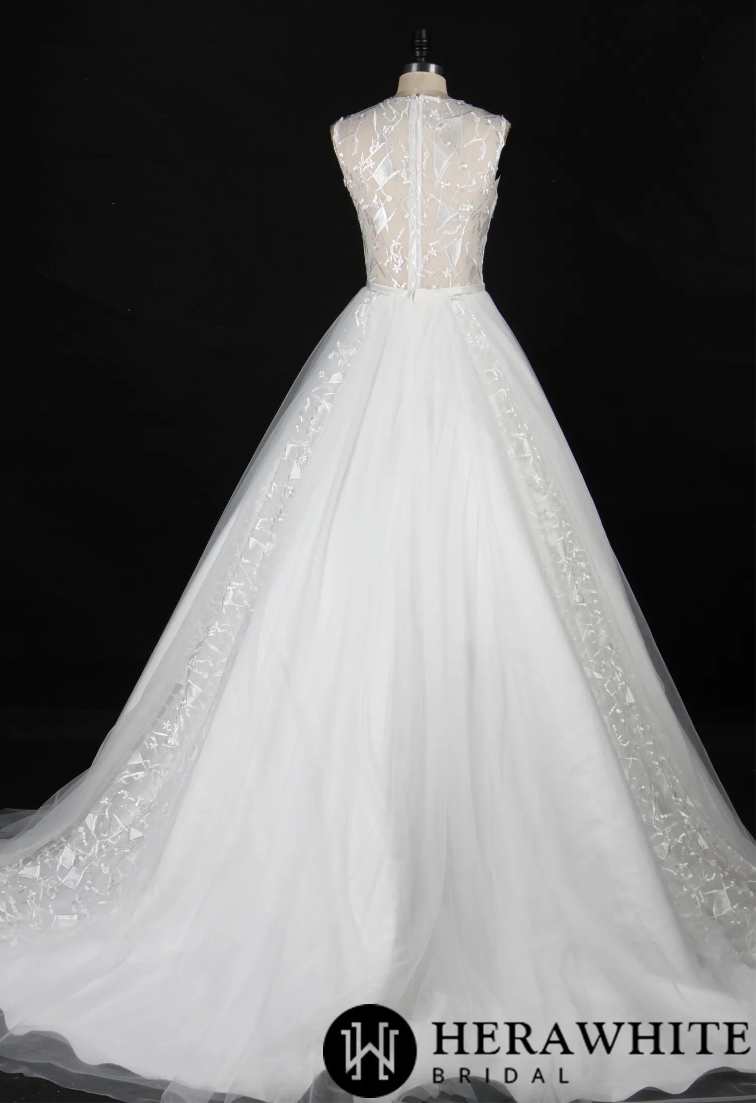 Designer Geometric Lace Appliques Bridal Ballgown