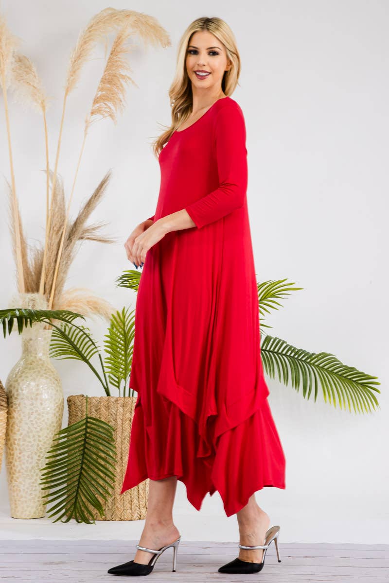 RED LAYERED BOTTOM DRESS IN MISSY & PLUS SIZE -CD43771