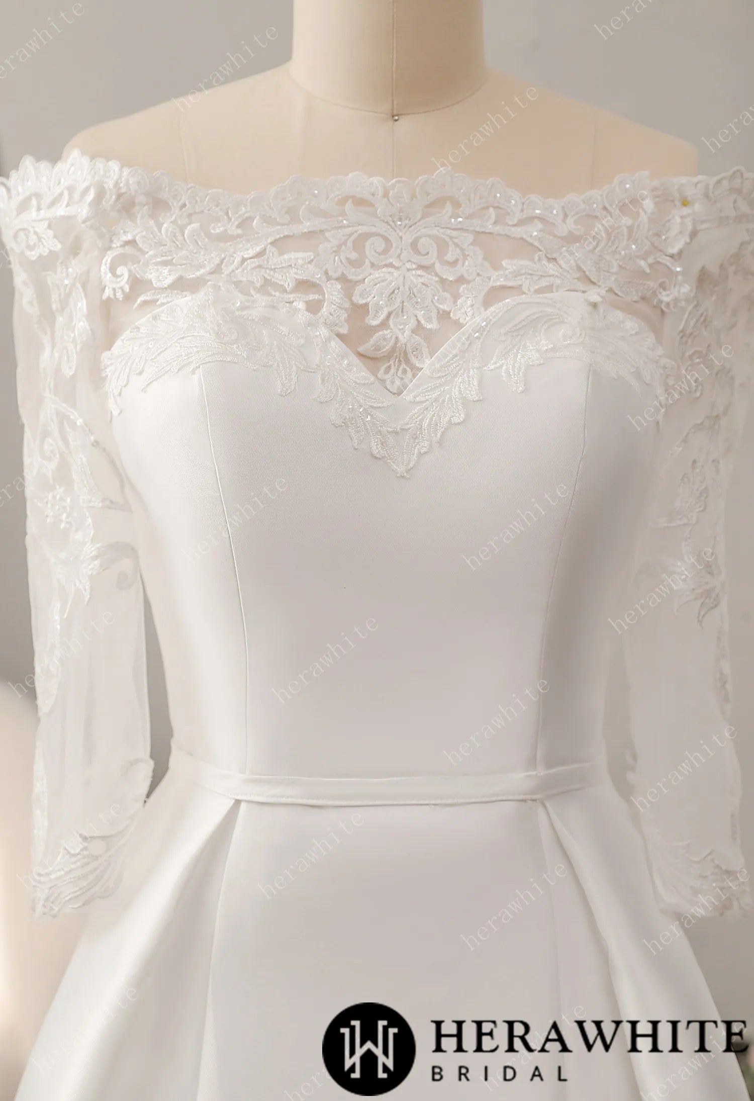 Off-the-shoulder Neckline Wedding Dress with Lace Back