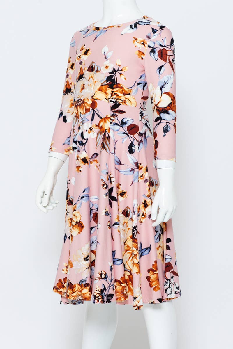 Girl's Princess Seam A-Line Dress with Full Skirt: MUSTARD FLORAL / S (5/6Y)