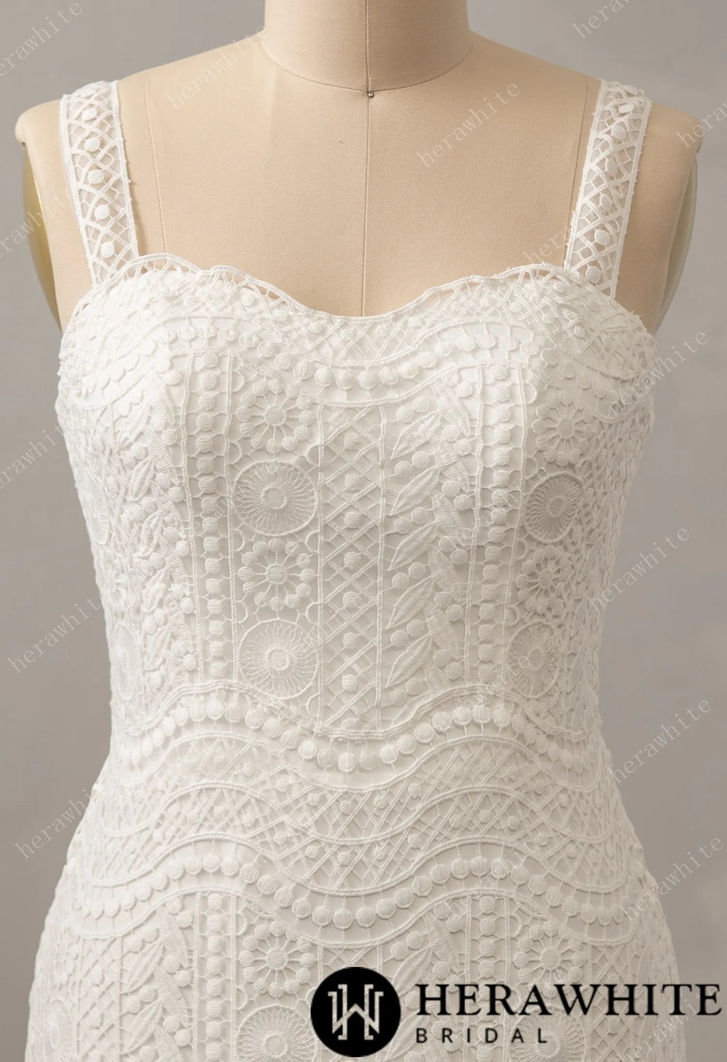 Romantic Boho Lace Sweetheart Neckline Sheath Bridal Dress