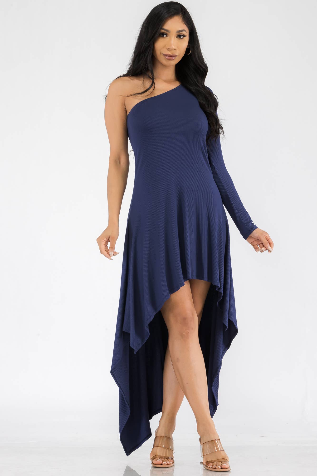 HH597R-SOL - One Shoulder High Low Maxi Dress