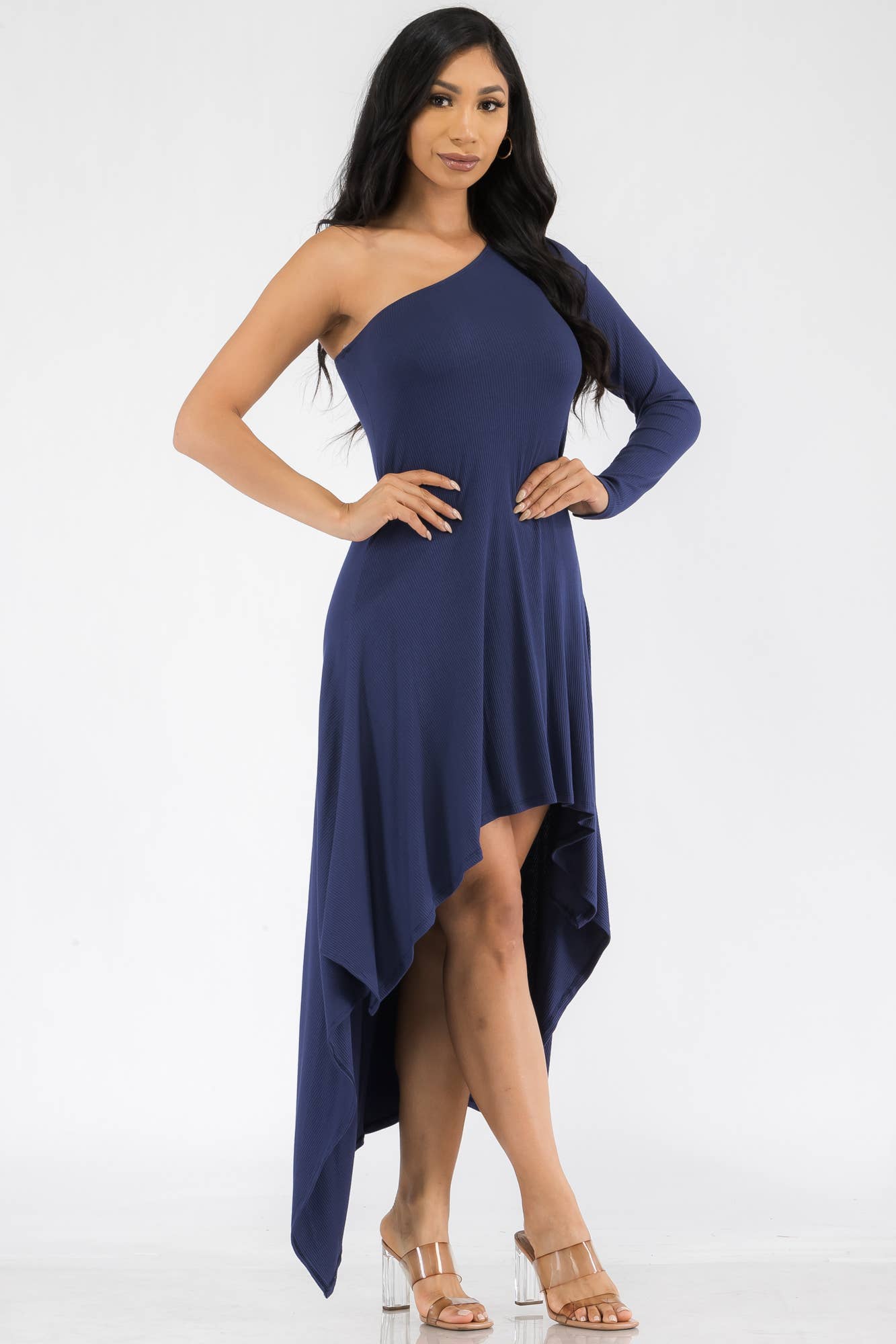 HH597R-SOL - One Shoulder High Low Maxi Dress