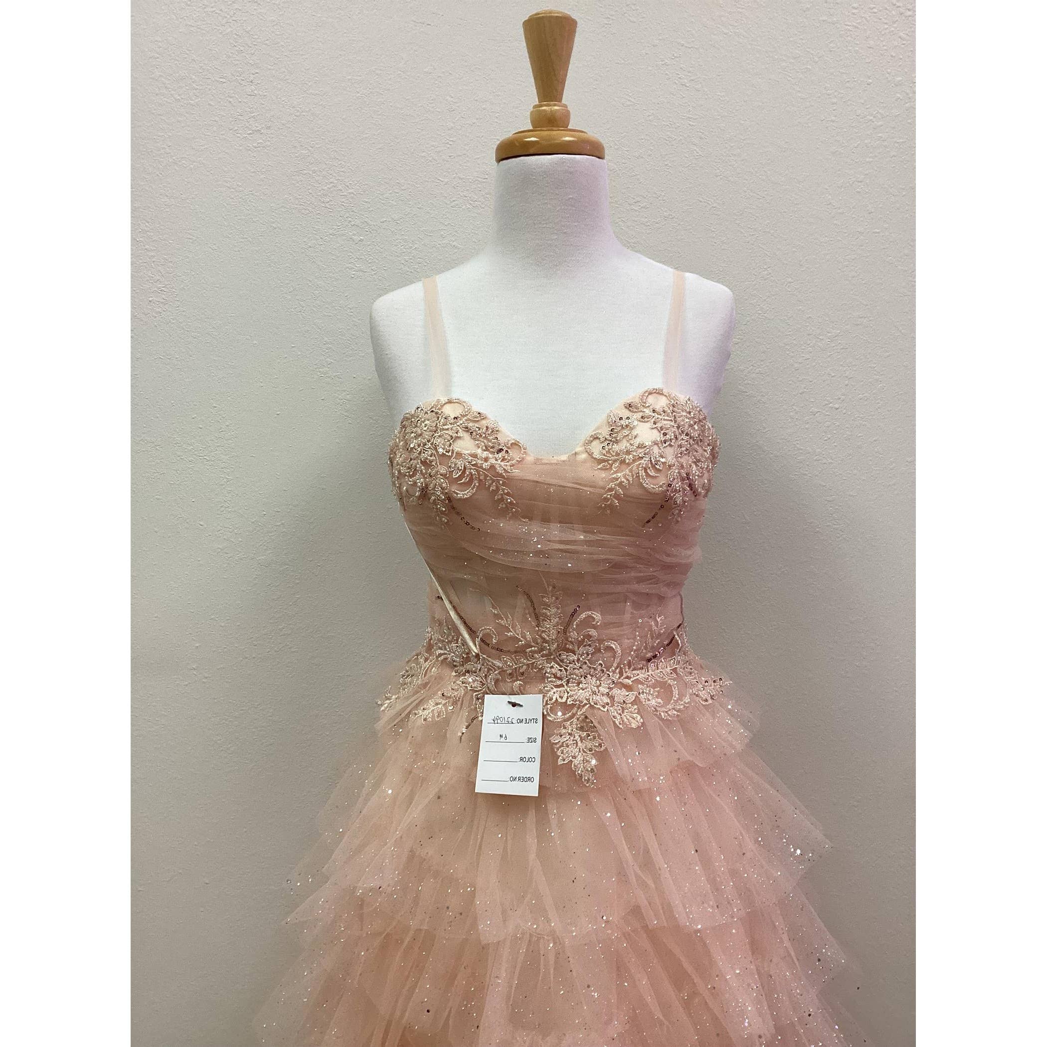 SPARKLE RUFFLE TULLE GOWN WITH SWEATHEART NECKLINE AND SHEER