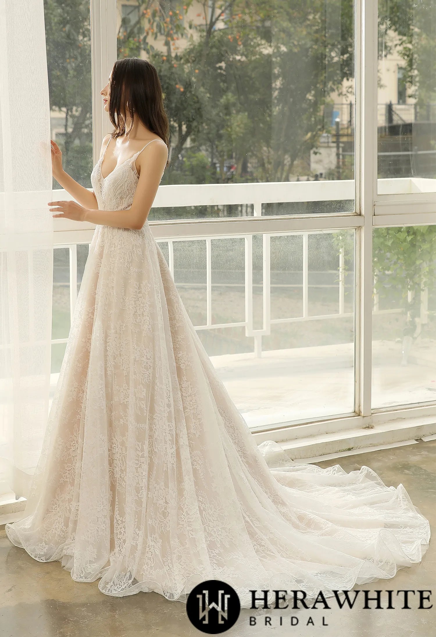 Beaded Lace A-line Wedding Dress With Spaghetti Straps