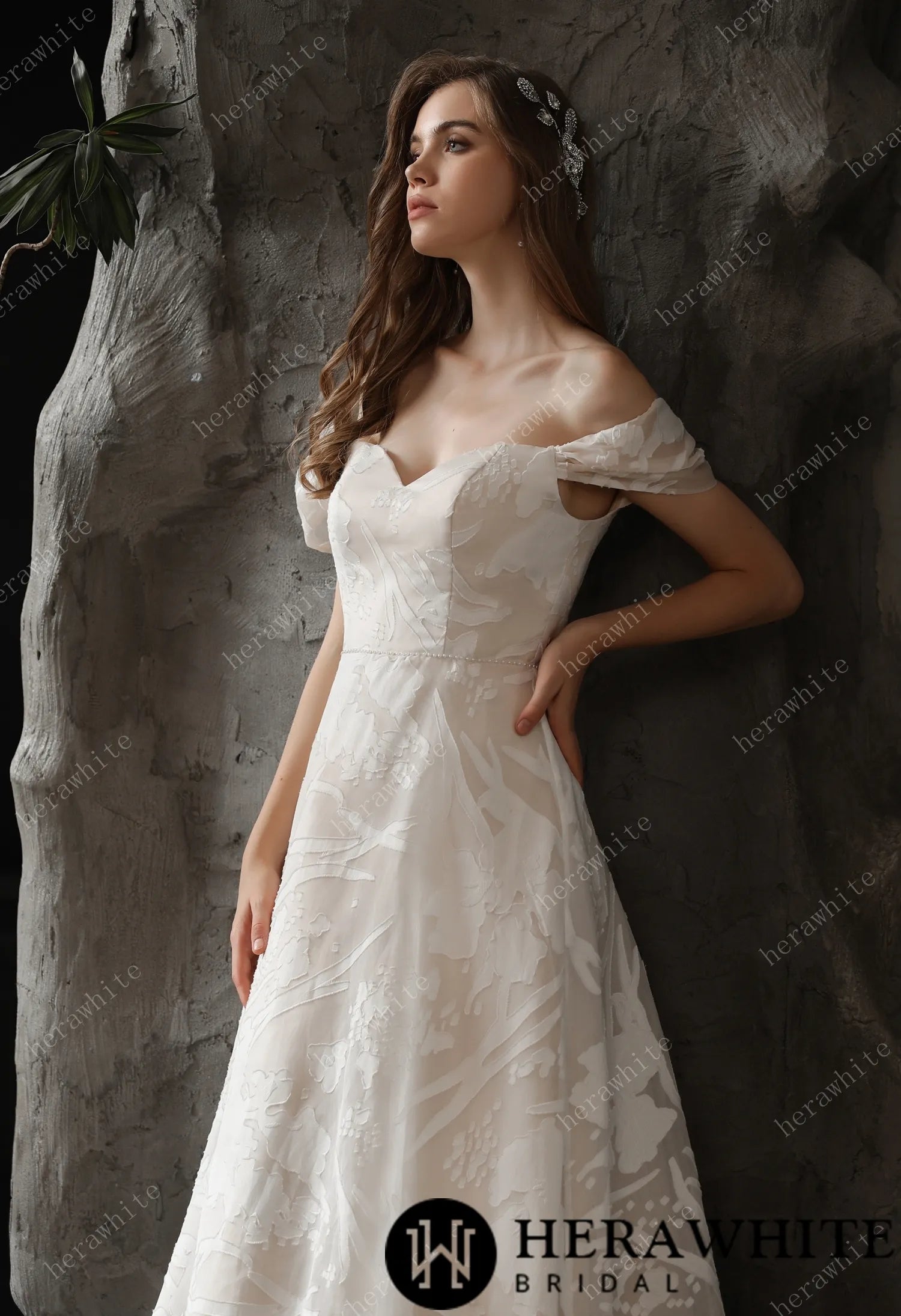 Allover Lace A-Line Wedding Dress with Off the shoulder Straps