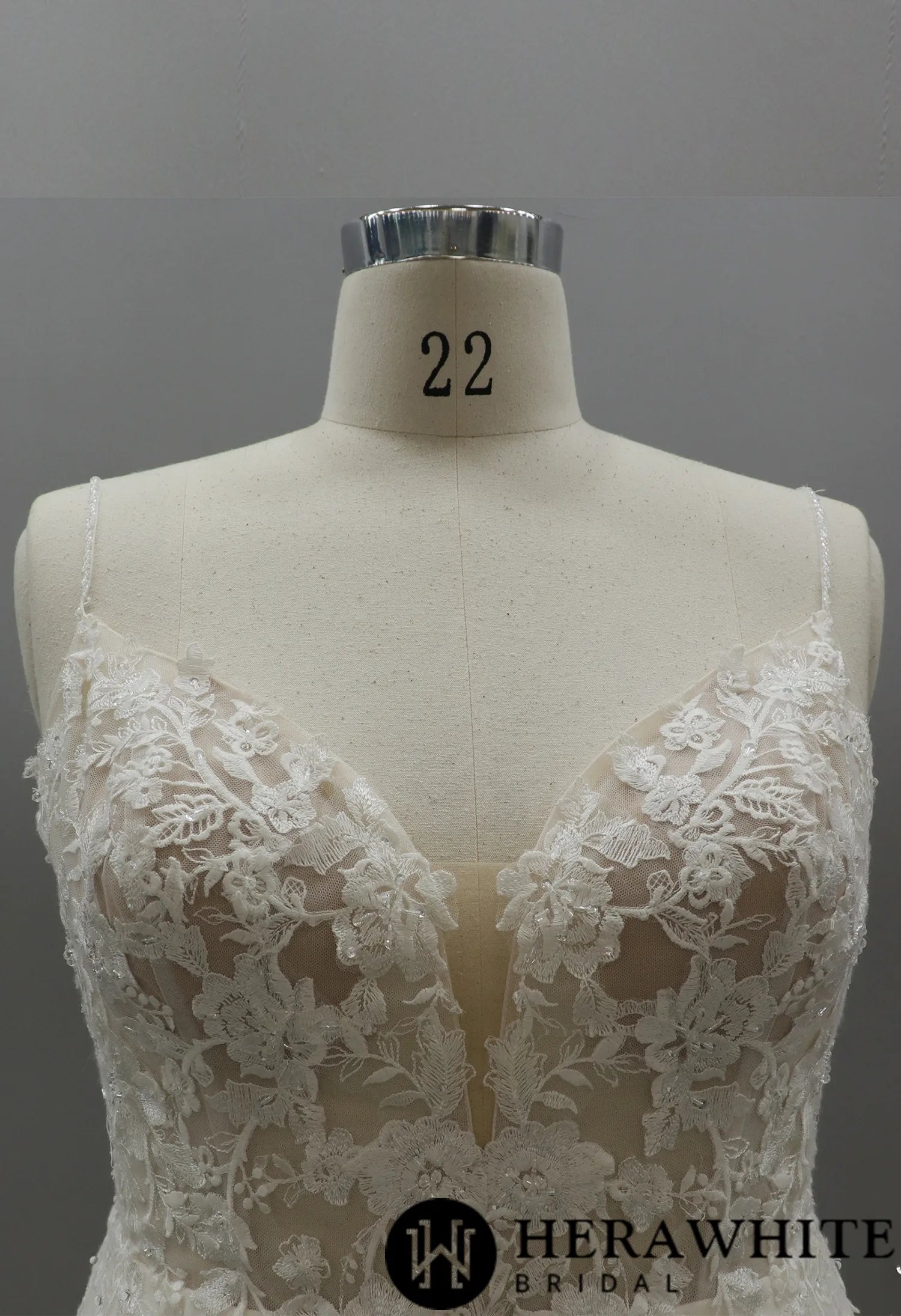 Floral Lace Plus Size Wedding Dress With Plunging V-neckline
